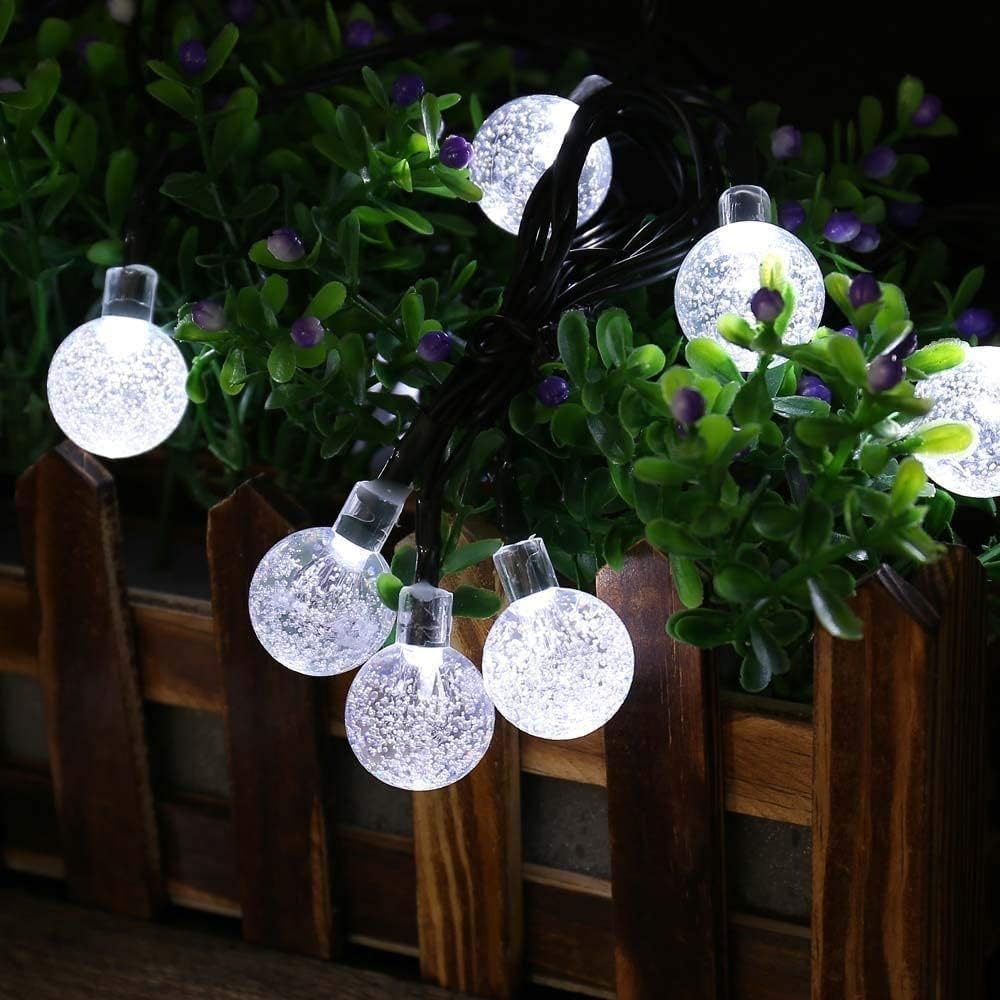 Toodour 36ft 60 LED Solar String Lights Outdoor Waterproof - Crystal Ball Fairy Lights with 8 Lighting Modes for Garden, Patio, Yard, Gazebo - Cool White | Perfect for Outdoor Parties, Weddings & Backyard Decor