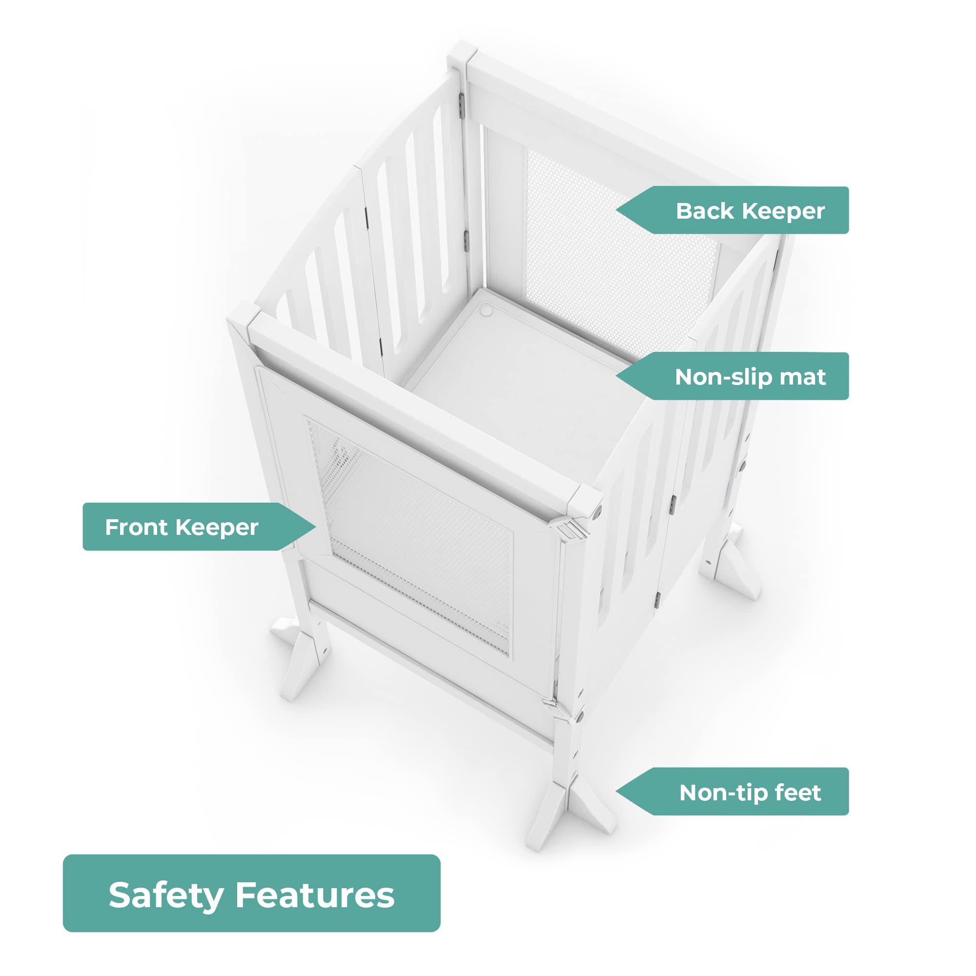 Guidecraft Kitchen Helper Toddler Tower Step Stool - Adjustable Height Montessori Learning Stool for Kids - White Wooden Foldable Step Stool for Kitchen, Baking & Cooking Activities - Safe Toddler Standing Platform