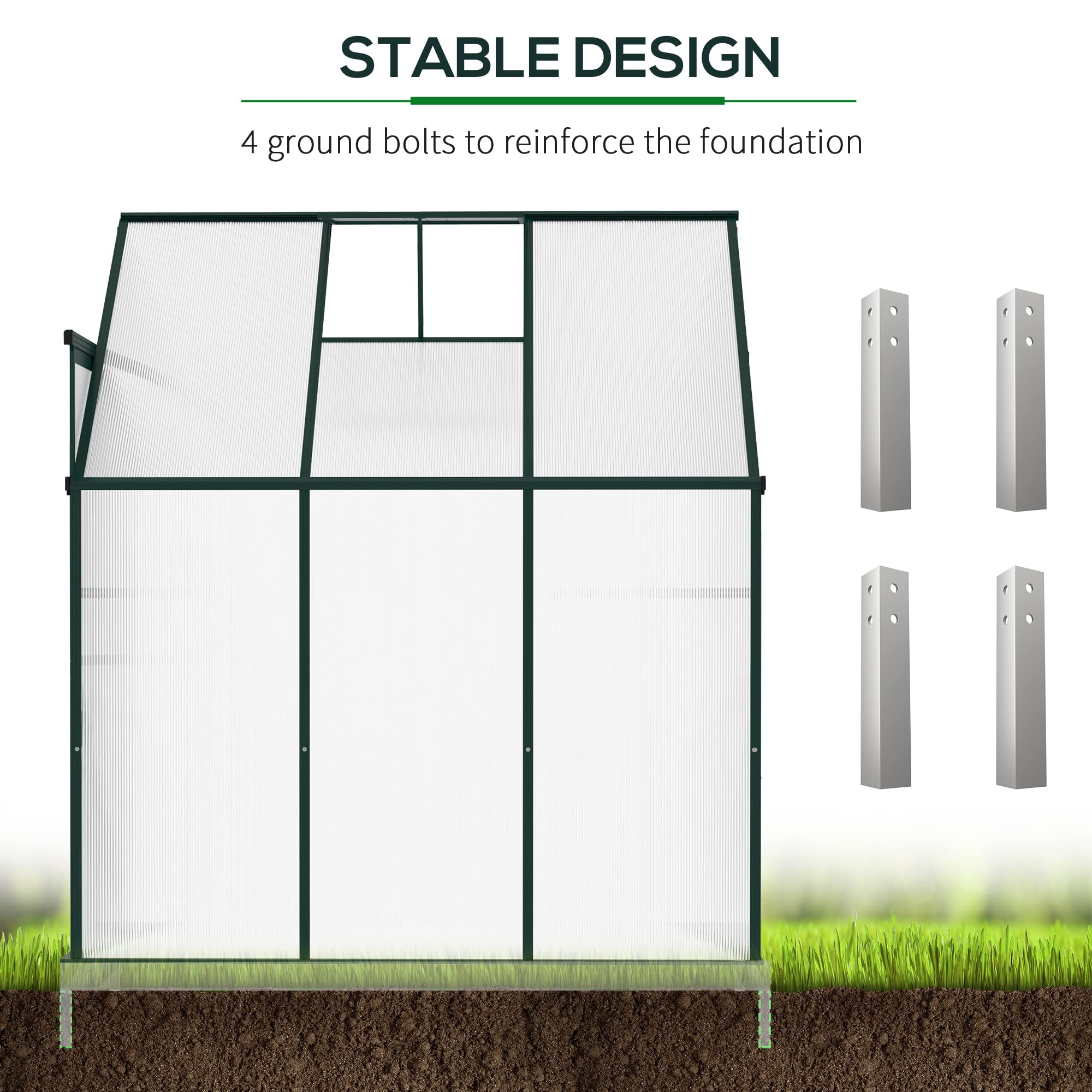 Outsunny 6x4x7 FT Walk-in Polycarbonate Greenhouse Kit with Aluminum Frame, Sliding Door & Roof Vent - Lean-to Hot House for Gardening, Plant Growing & Backyard Greenhouse - Perfect for Small Gardens, Balconies & Urban Farming