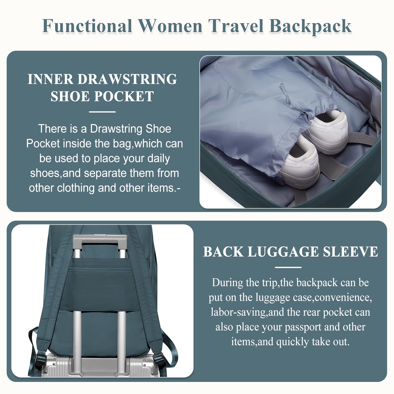 SYCNB Women's Travel Backpack - Lightweight Carry On Backpack for Flights, Approved Airline Personal Item, Casual Daypack for Work & Commuting | Perfect for Business Trips, Weekend Getaways & Daily Use