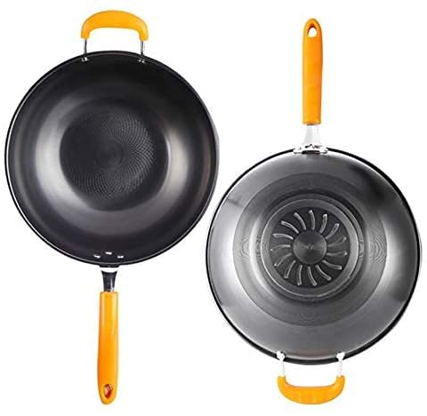 GDSKL 32cm Thickened Cast Iron Wok - Induction Cooker Compatible, Non-Stick, Oil-Saving, Smoke-Free Cooking Pot with Handles - Perfect for Stir-Frying, Deep Frying & Home Kitchen Use