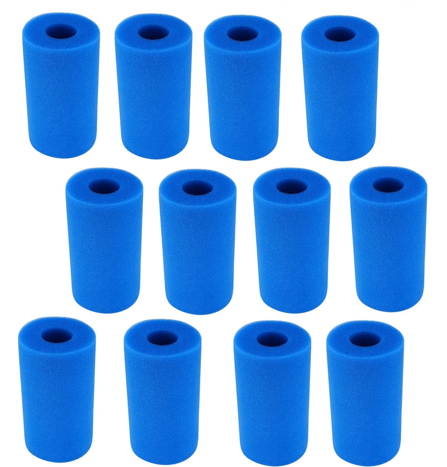Icanmit Washable Pool Filter Sponge Cartridge - Reusable Type A or C Foam Cartridge Replacement for Intex Pools - Ideal for Above Ground & Inflatable Pool Maintenance (12 PCS)