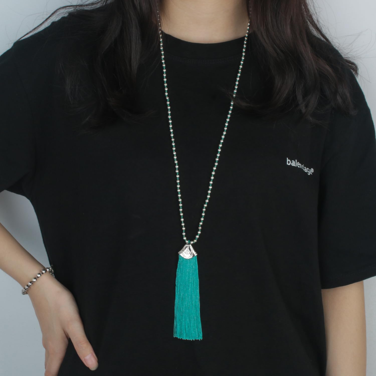 KELITCH 925 Silver Beaded Bohemian Necklace for Women with Tassel - Perfect for Boho Style, Festival, and Casual Wear