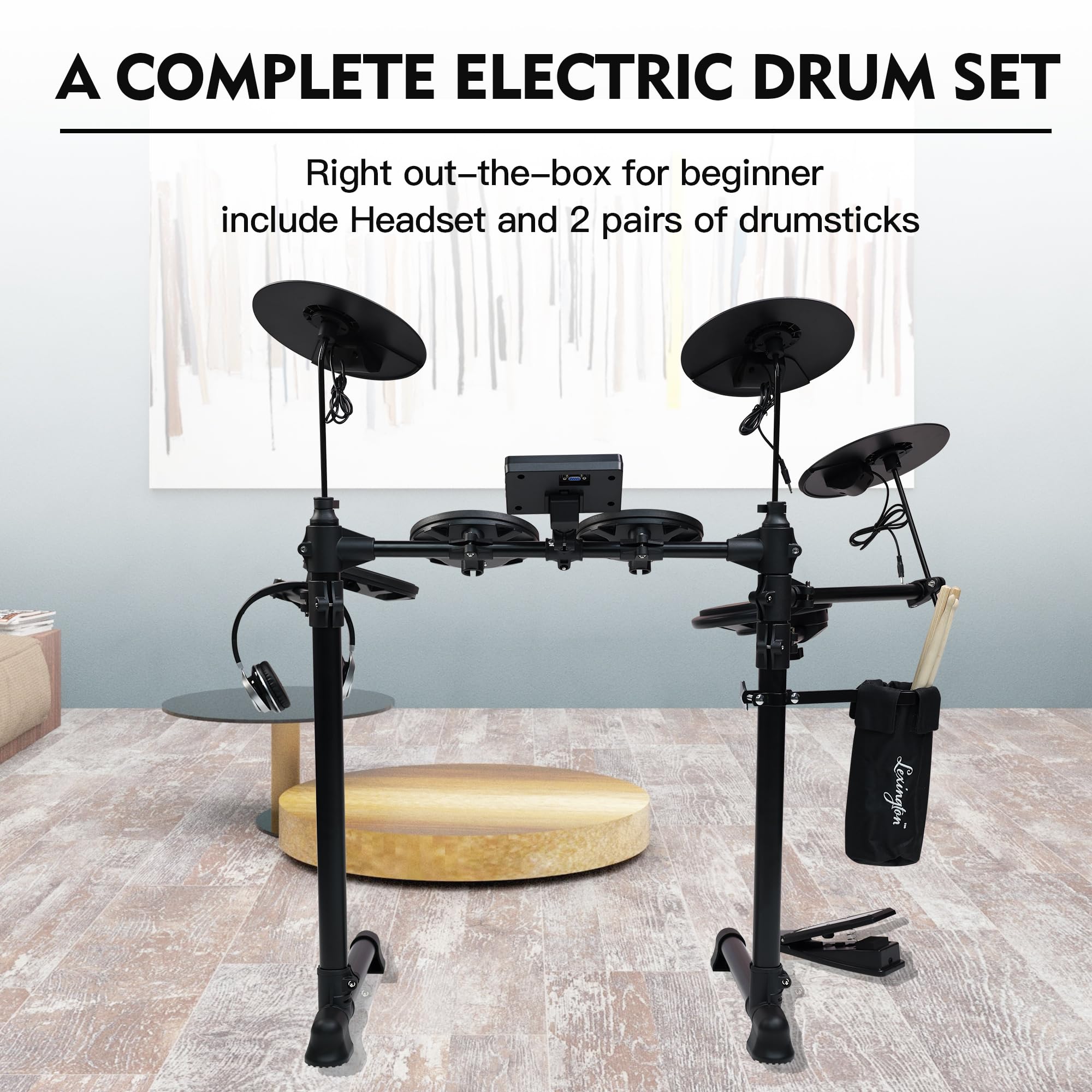 ADM Electronic Drum Set with 4 Quiet Mesh Pads - 180+ Realistic Sounds, Beginner Electric Drum Kit with Dual Pedals, Throne, Headphones & Sticks | Perfect for Home Practice, Music Lessons & Silent Training