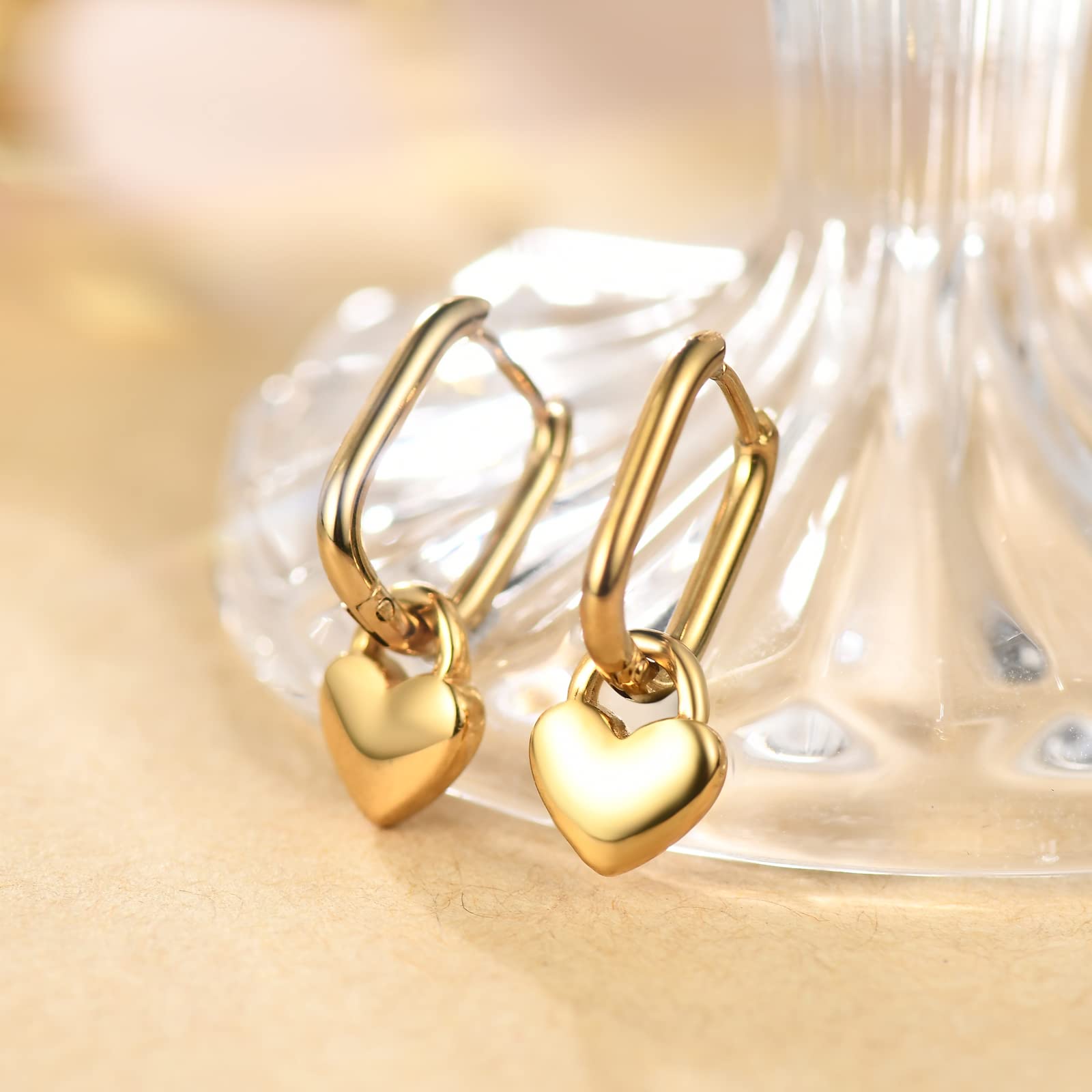 18K Gold Filled Tiny Heart Drop Dangle Earrings for Women - Elegant Huggie Hoop Earrings, Dainty Gold Jewelry Gift for Her | Perfect for Date Night, Parties & Everyday Wear