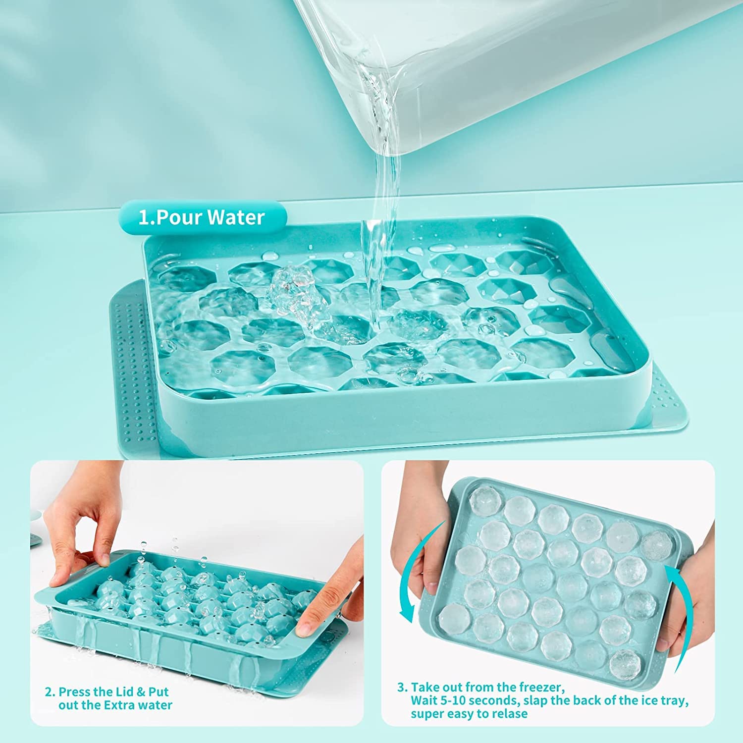 mciskin Mini Ice Cube Tray Balls - 2 Pack Round Ice Ball Maker Mold with Lid for Freezer | Perfect for Cocktails, Whiskey, Tea & Coffee | Ideal for Home Bars, Parties & Beverage Chilling