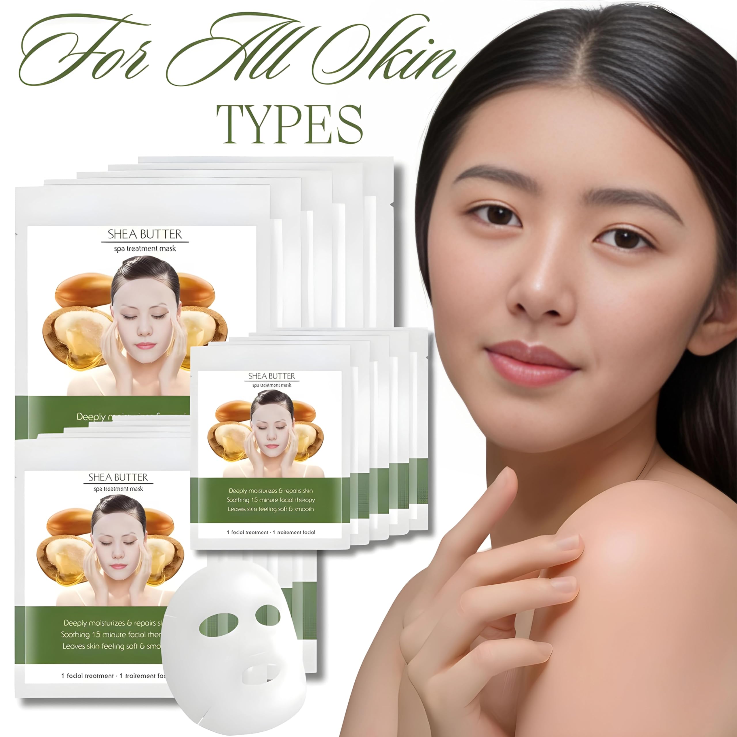 Pure Shea Butter Facial Sheet Mask - Deep Hydration & Moisturizing Korean Skincare for Dry Skin | Vegan & Cruelty-Free (10 Sheets) | Perfect for Daily Use, Spa Nights & Travel Skincare Routine