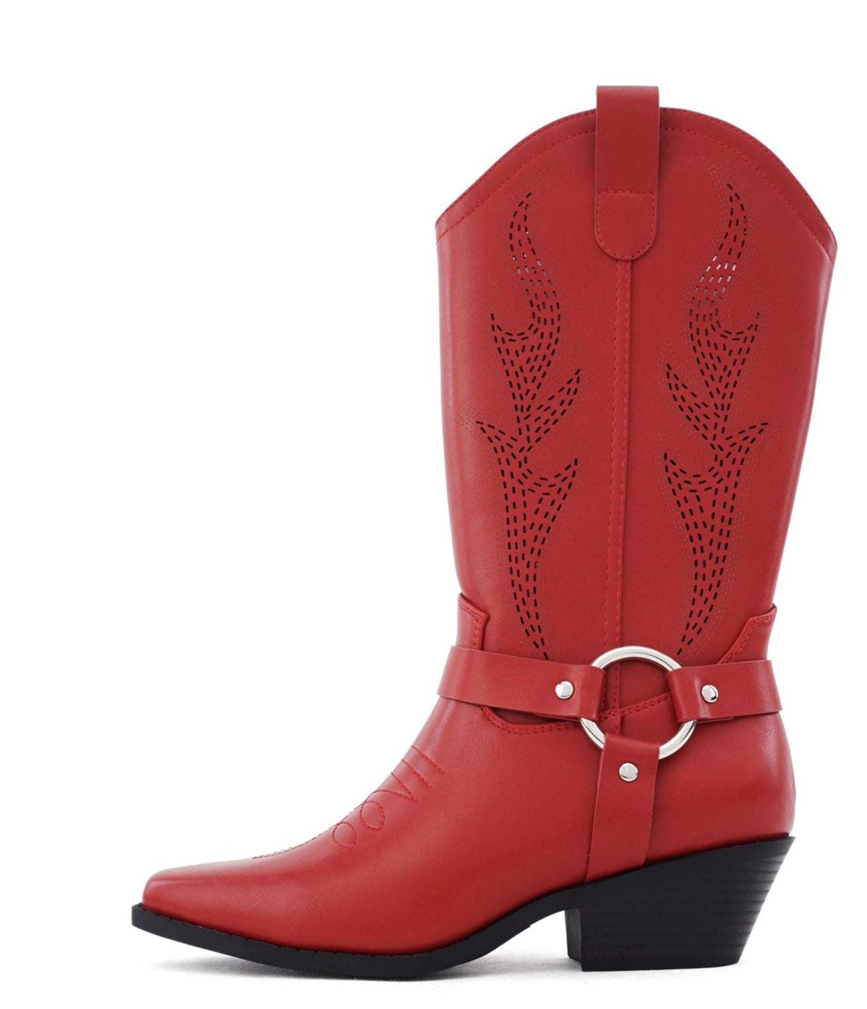 Stylish Red Leatherette Camden Cowboy Boots for Women - Western Fashion Ankle Booties with Pointed Toe | Perfect for Country Concerts, Rodeo Events & Vintage Outfits