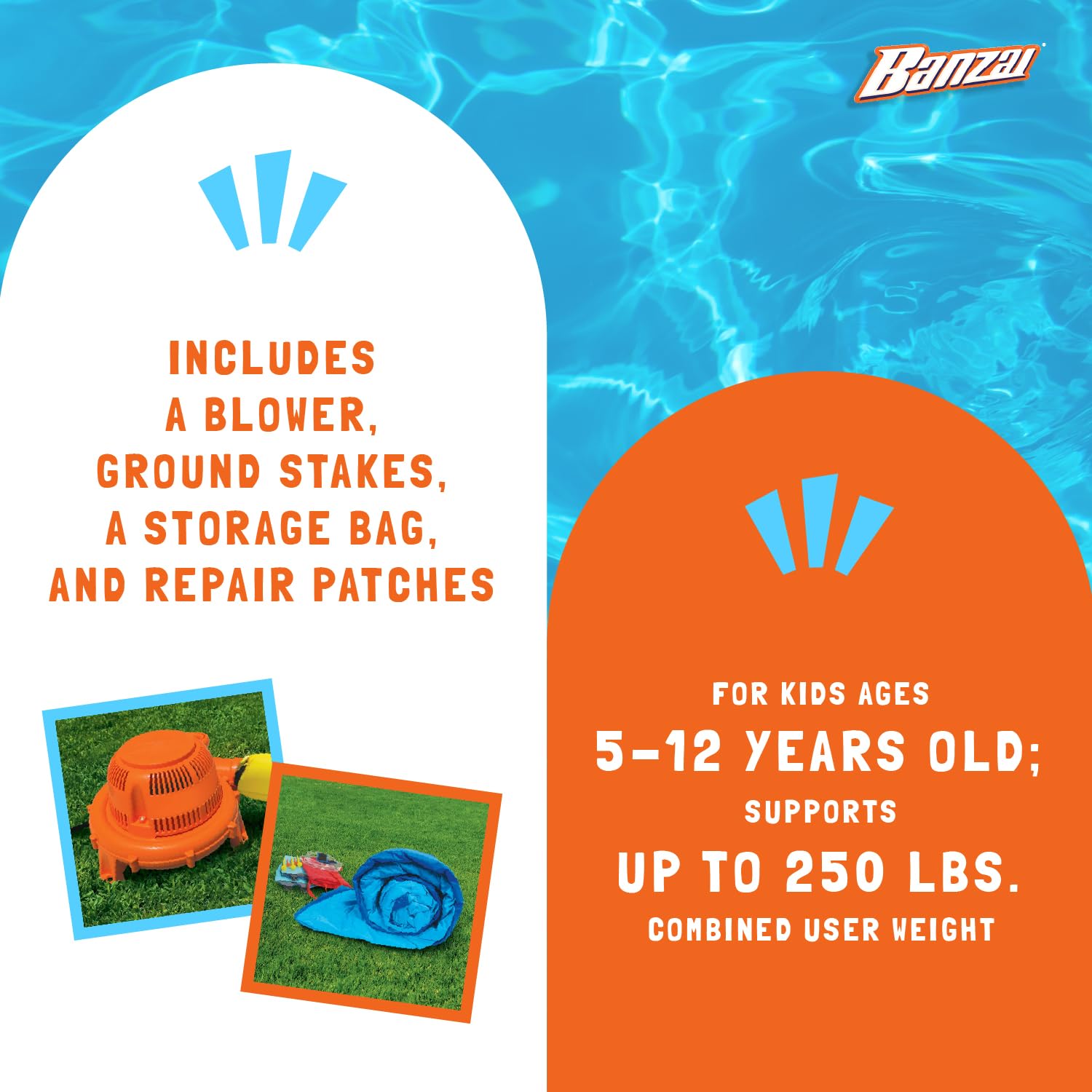 Banzai Bounce 'N' Splash Inflatable Water Slide Park - Heavy Duty Outdoor Bounce House with Slide & Splash Pool for Kids Ages 5-12 - Multicolor - Perfect for Backyard Parties, Summer Fun, and Family Gatherings