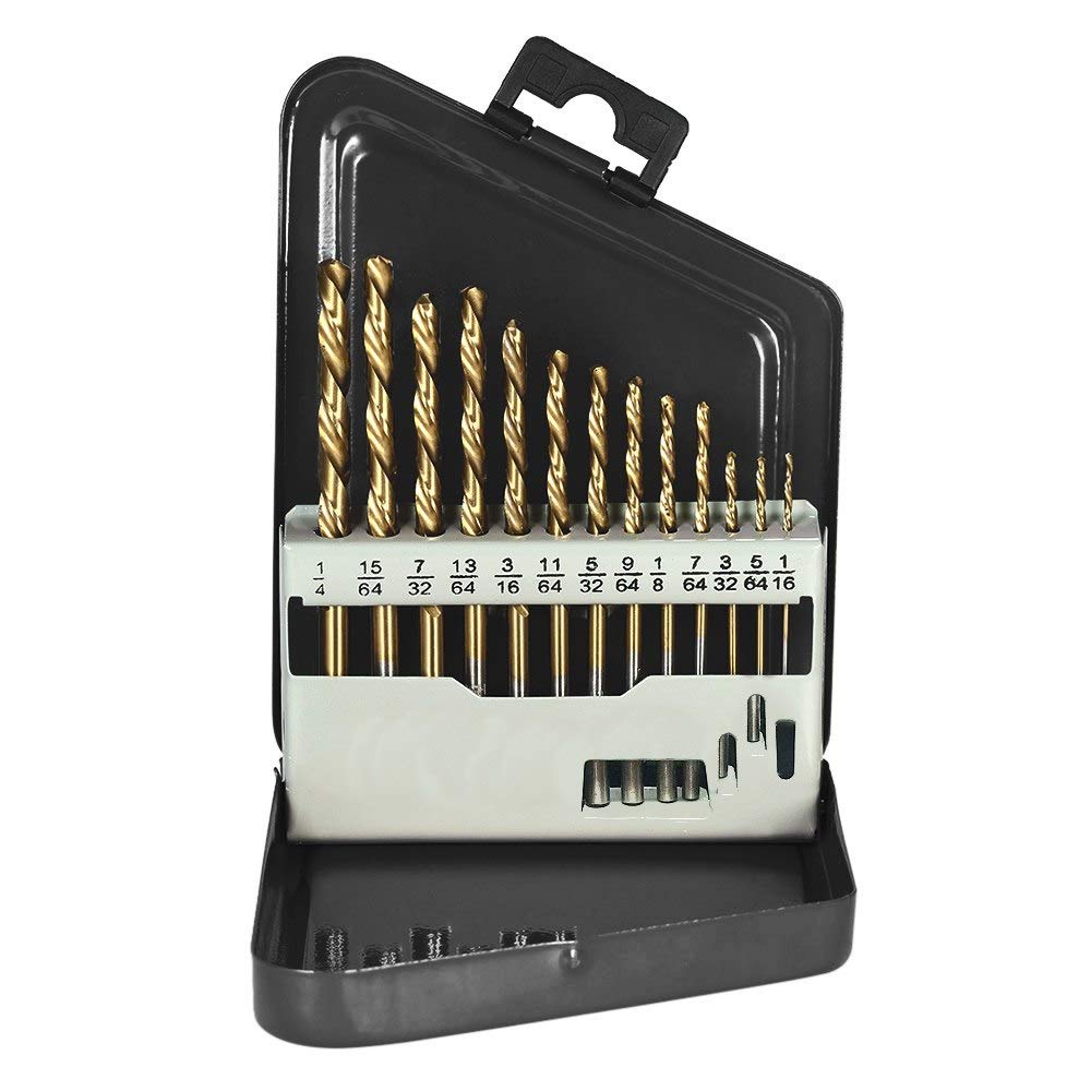 13-Piece Left Handed Drill Bit Set - M2 HSS Titanium Nitride Coated Metal Drill Bits for Power Tools | Perfect for Metalworking, DIY Projects & Automotive Repairs