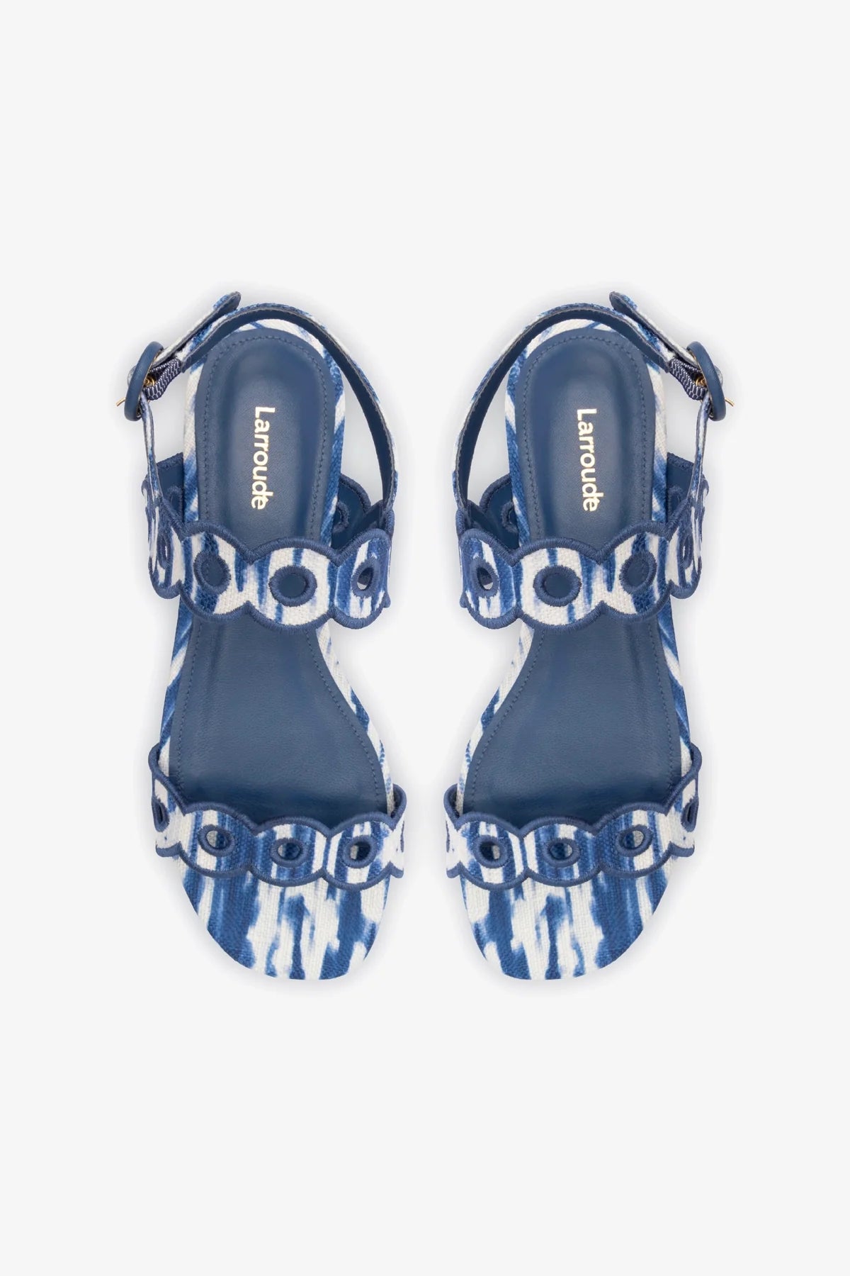 Florence Embroidered Flat Sandals - Tie Dye Blue Raffia Women's Summer Sandals | Comfortable Beach Walking Shoes for Vacation & Casual Outings