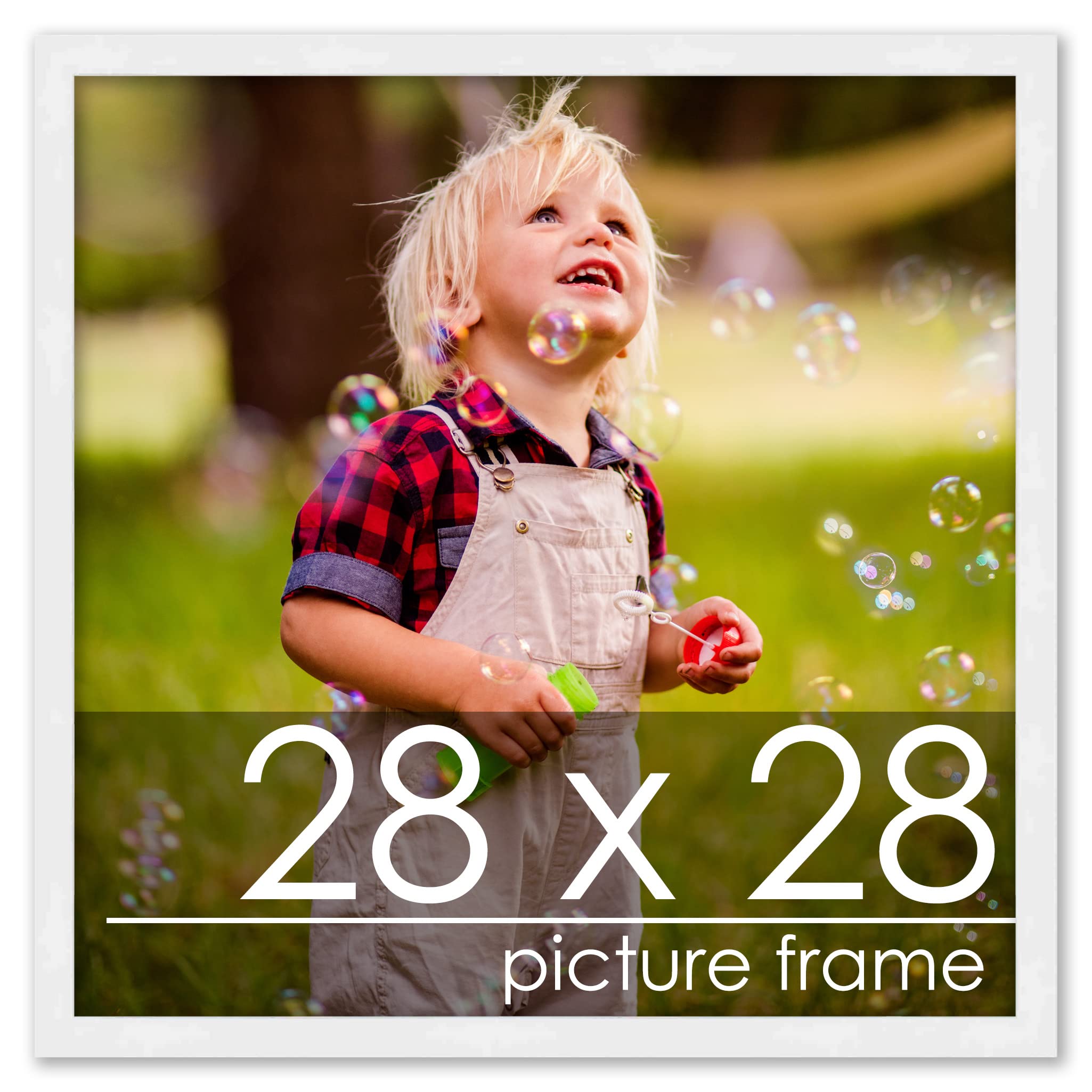 28x28 Contemporary White Wood Square Picture Frame with UV Acrylic & Hanging Hardware - Perfect for Wall Art, Home Decor, and Photo Displays in Living Room, Bedroom, or Office