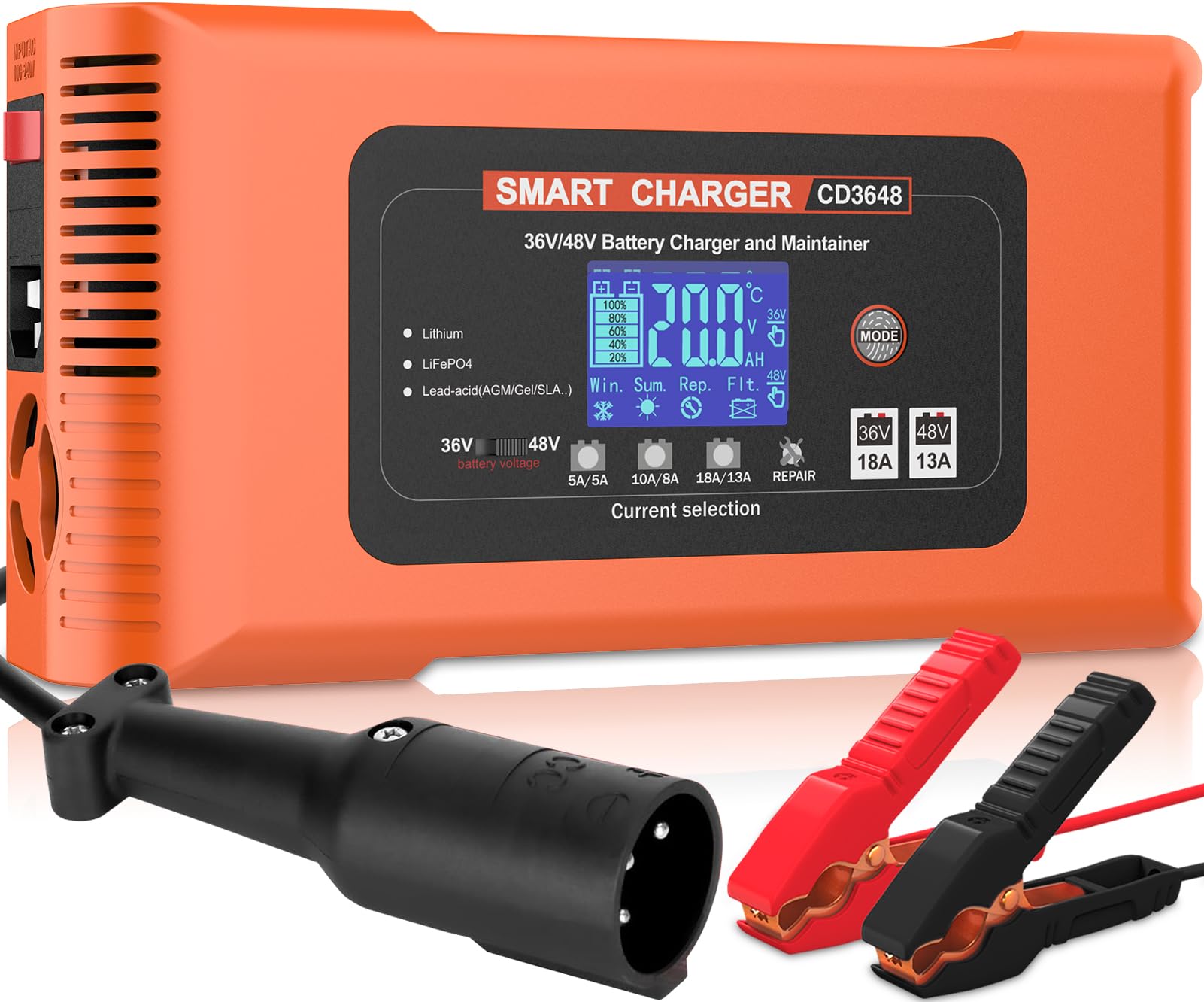 48V 13A & 36V 18A Golf Cart Battery Charger for Club Car with 3-Pin Round Plug - Lithium Battery Charger for Golf Carts, Cars, Boats, Motorcycles & Lawn Mowers - Perfect for Home, Marine & Outdoor Power Equipment Maintenance