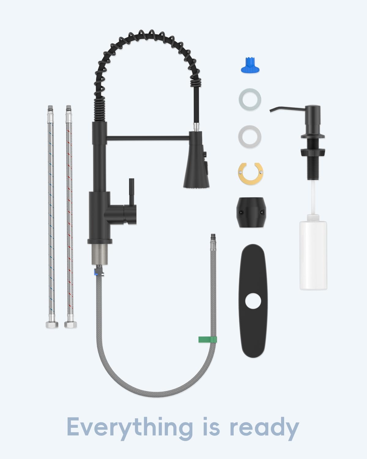 APPASO Matte Black Commercial Spring Kitchen Faucet with Pull Down Sprayer & Soap Dispenser - High Arc Single Handle Sink Faucet for Farmhouse, RV, Restaurant Use - Perfect for Modern Kitchens and Heavy-Duty Cooking Areas