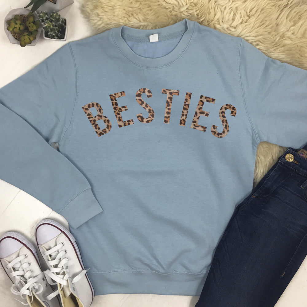 Best Friends Leopard Print Matching Sweatshirts for Women - Cute Couple Outfits for Twin Day, Sister Bonding, or BFF Photos