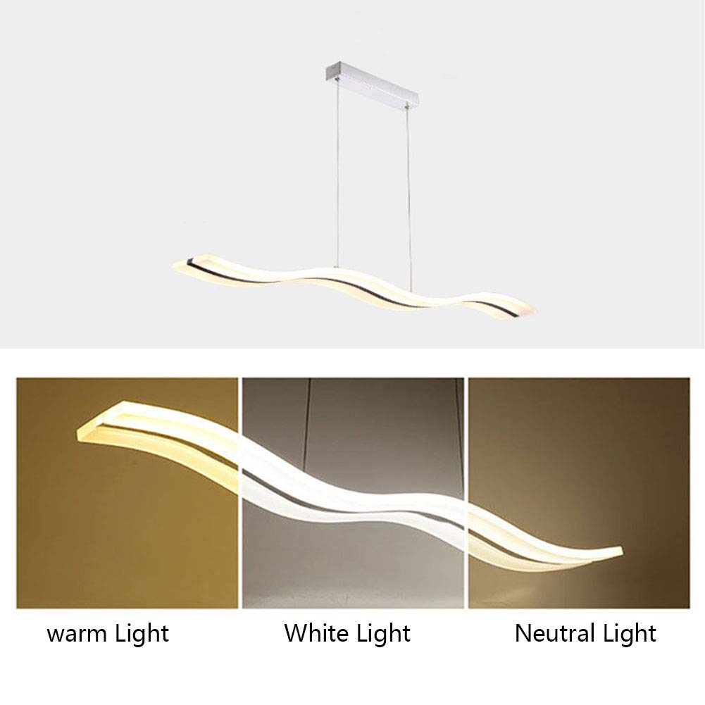 Modern Wave LED Pendant Light Fixture - Dimmable Acrylic Hanging Light with Remote Control for Kitchen Island, Dining Table & Living Room | Contemporary Home & Office Lighting Decor