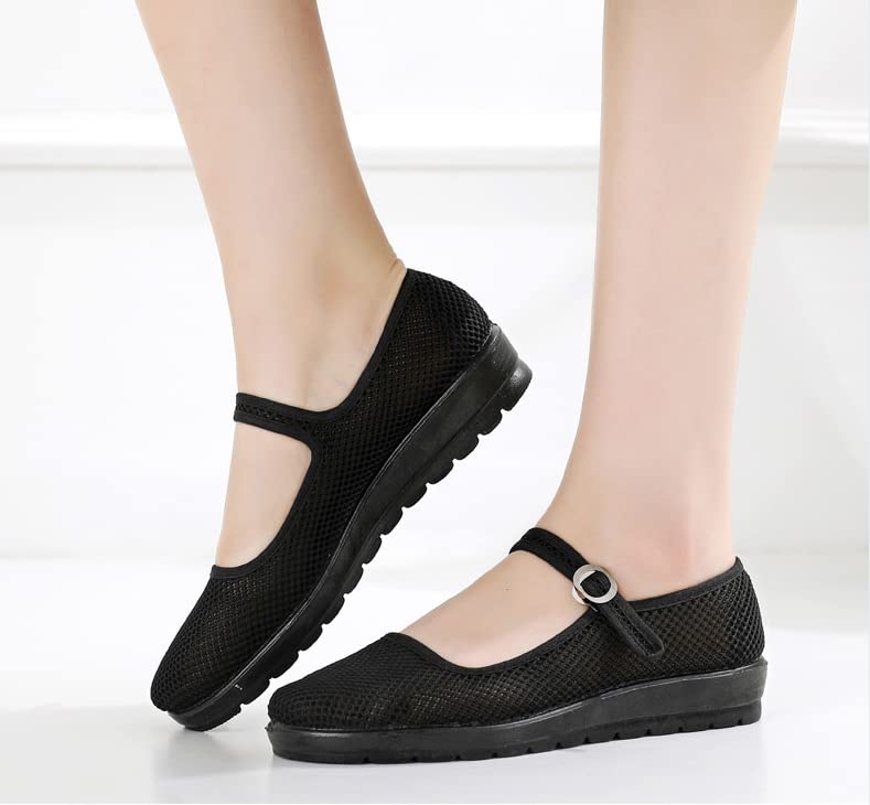 Women's Breathable Mesh Mary Jane Flat Shoes - Comfortable Summer Work & Walking Shoes for Office, Casual Outfits & Daily Commute