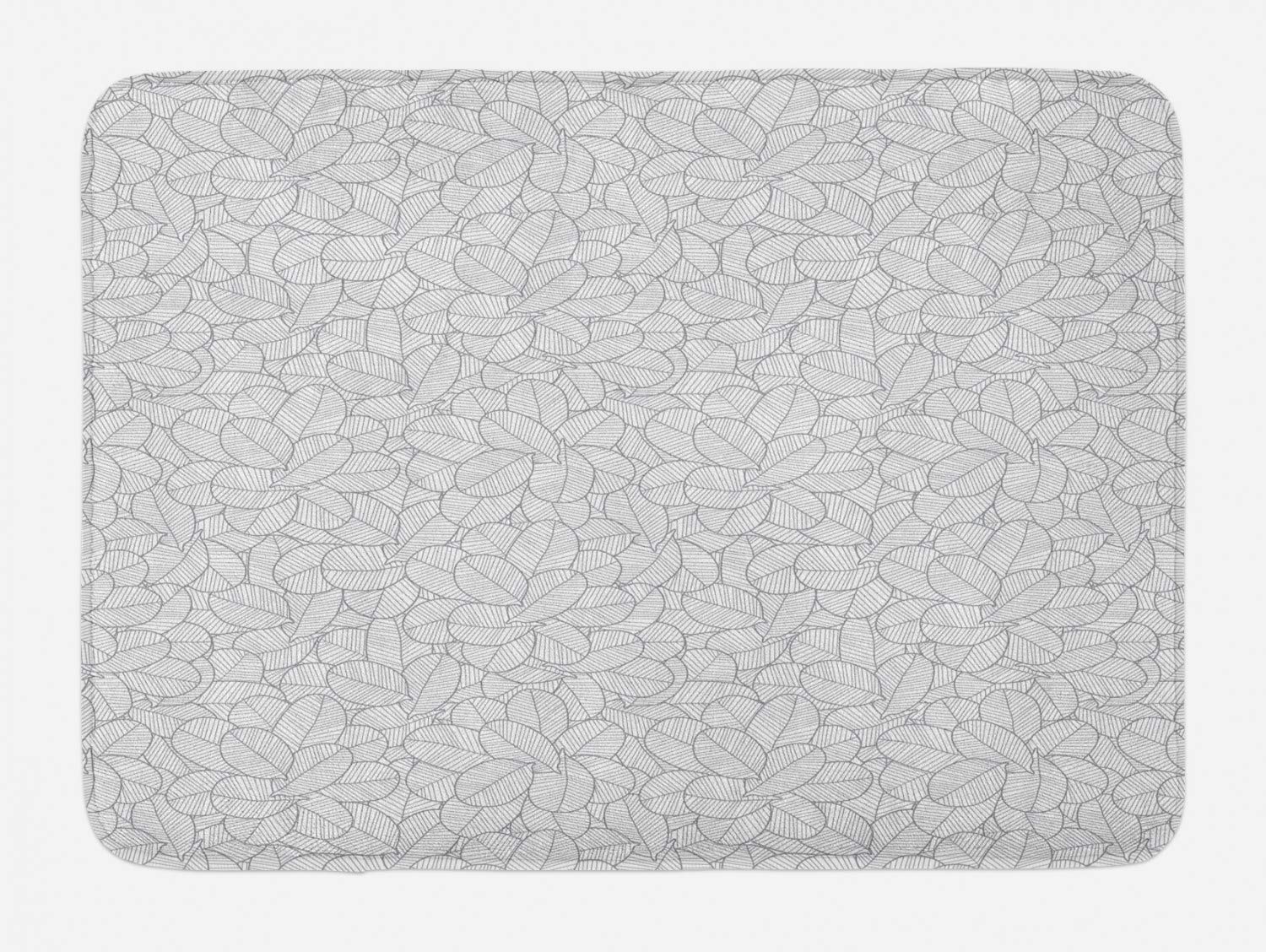 Ambesonne Non-Slip Plush Bath Mat - Grey & White Botanical Garden Art Design with Hatched Plant Leaves, 30.2