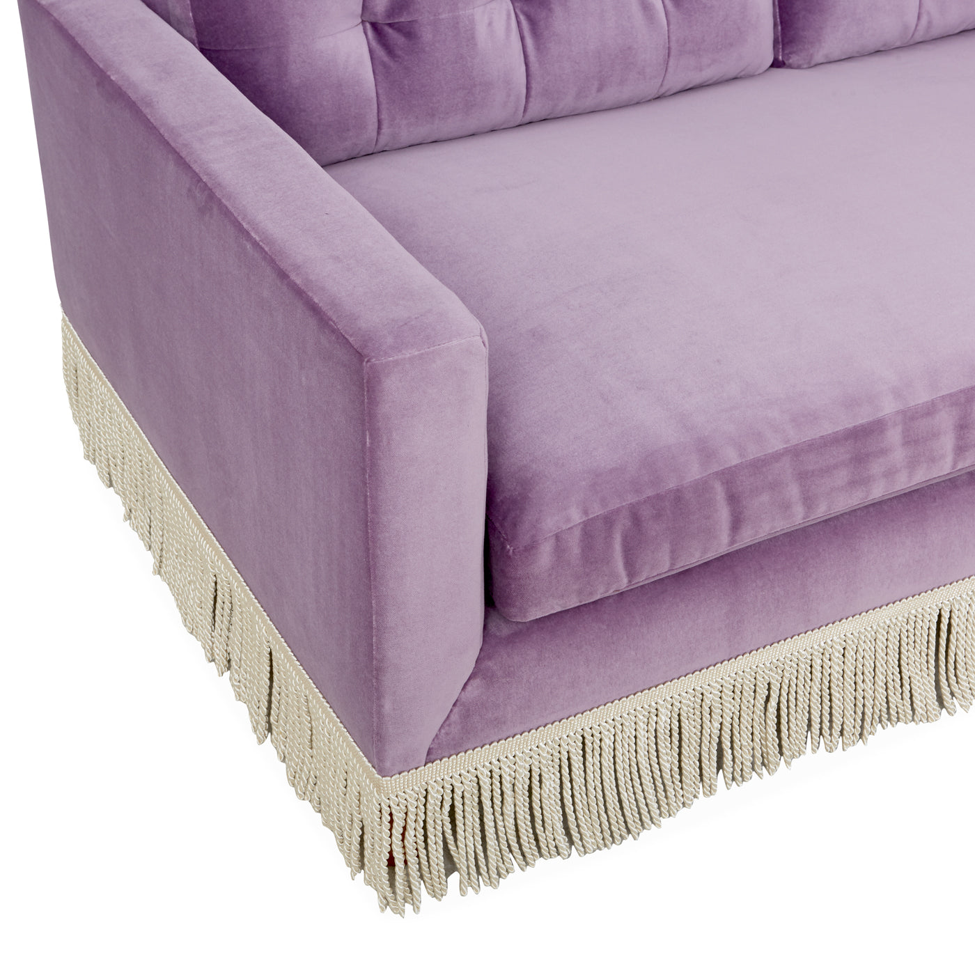 Wright Sofa with Bullion Fringe - Elegant Tufted Mid-Century Modern Couch for Living Room, Lounge & Home Decor
