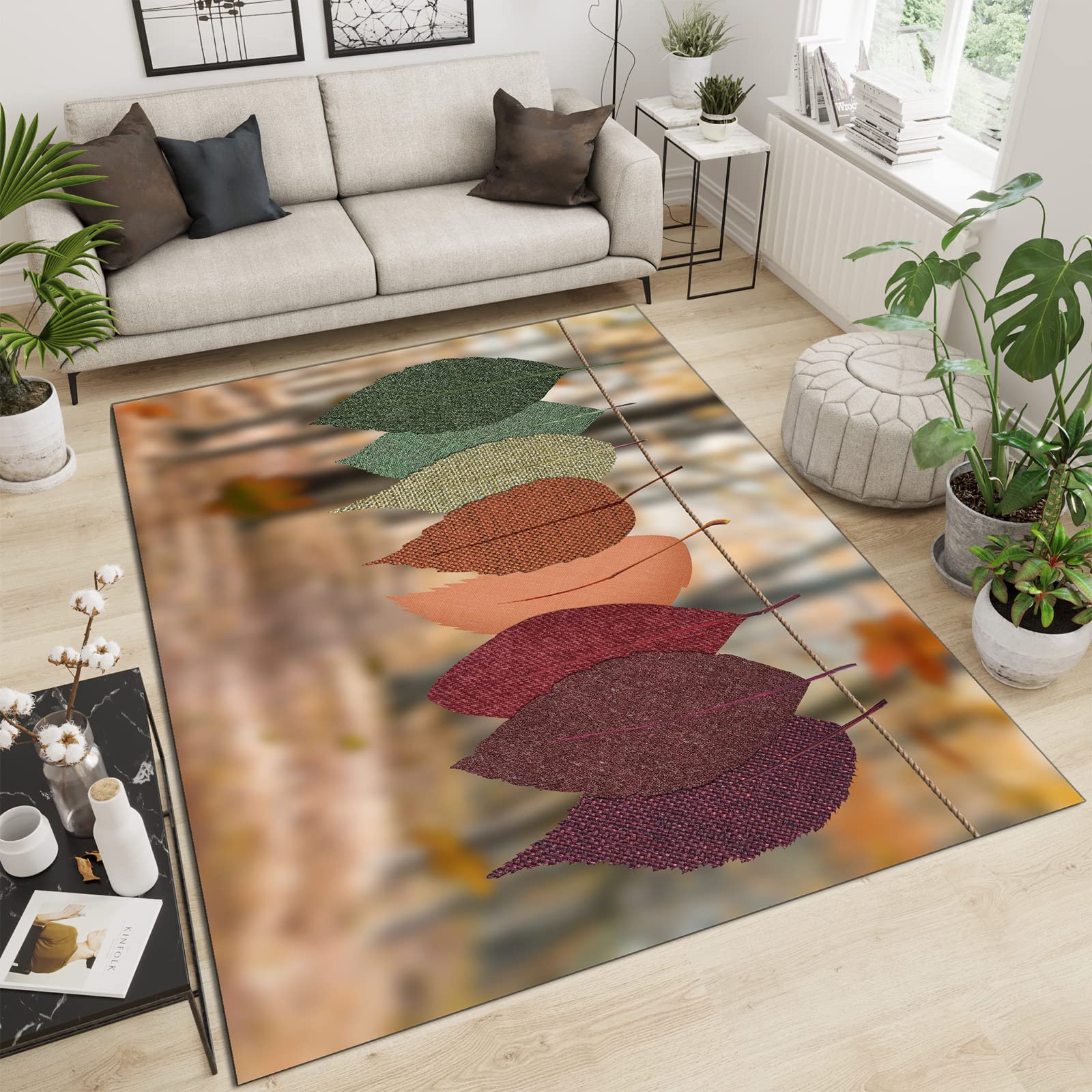 5x7ft Multi-Colored Deciduous Area Rug - Non-Slip Quick-Dry Living Room Rug for Bedroom & Dining Room | Classic Durable Home Decor for Family Gatherings & Cozy Nights