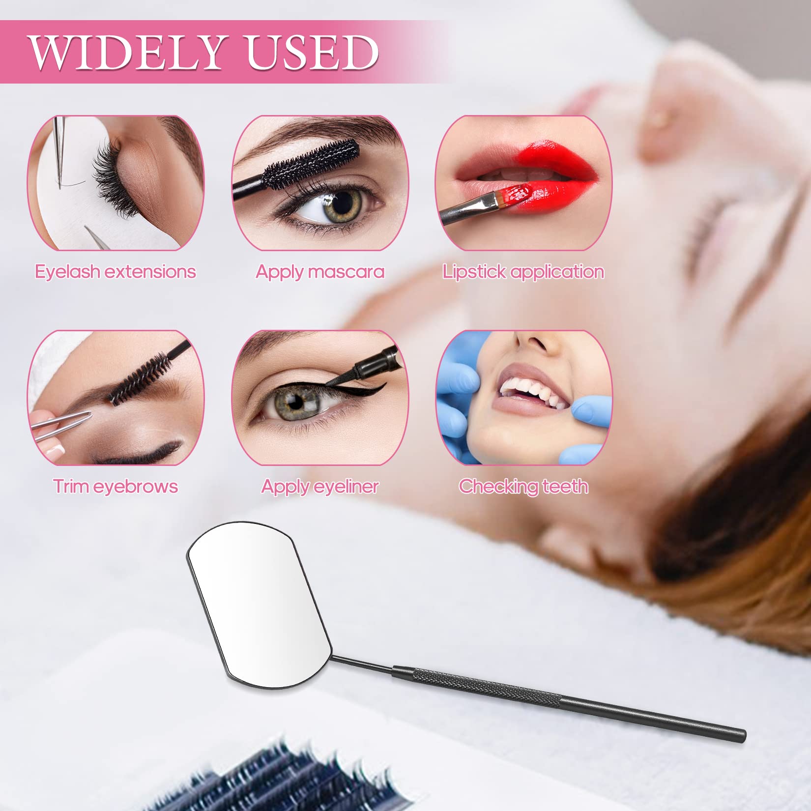 Buqikma Large Detachable Stainless Steel Eyelash Extension Mirror - 45°Angle Design Handheld Makeup Mirror for Professional Lash Artists & DIY Beauty (Black) | Perfect for Salon, Home Use & Travel Lash Kits