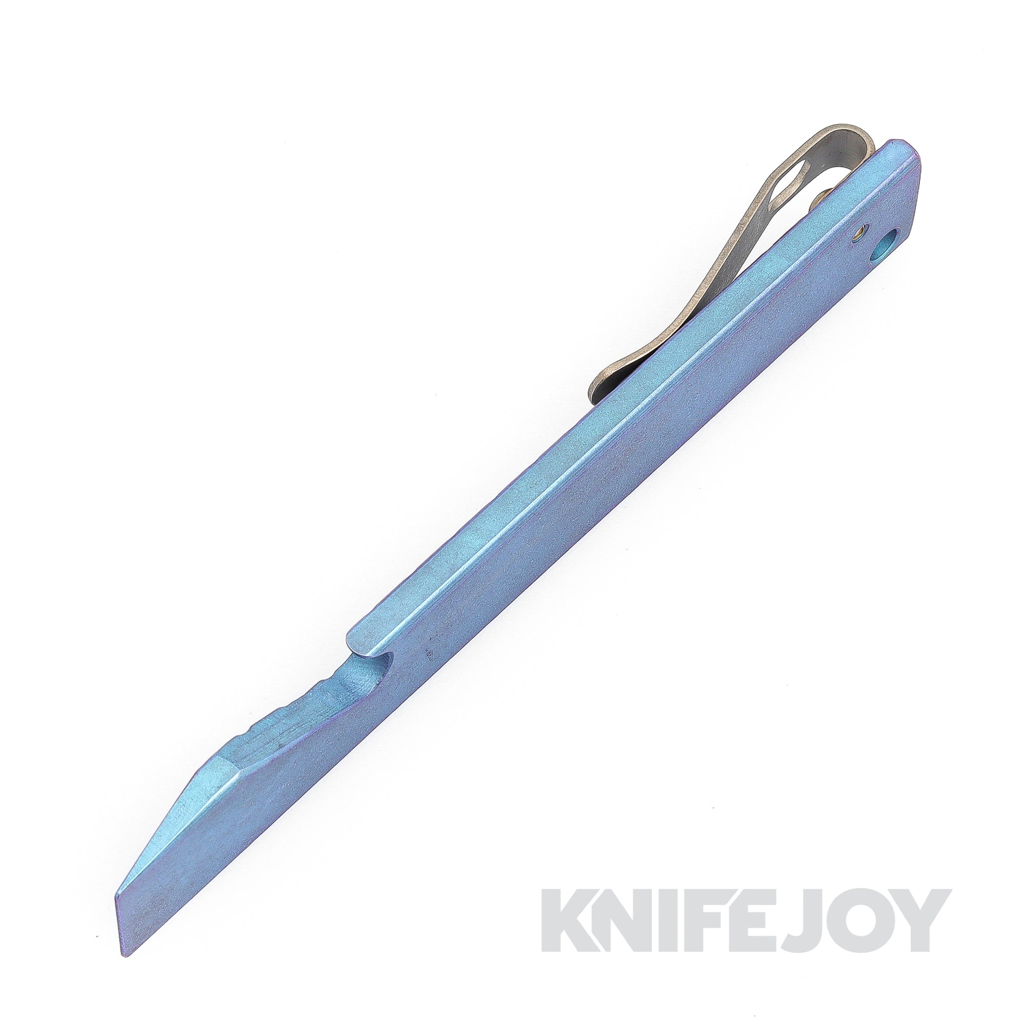 Maverick Customs 5.0 Blue Frag Titanium Pocket Pry Bar & Bottle Opener with Stonewash Clip - EDC Multi-Tool for Outdoor, Camping, Survival & Everyday Carry