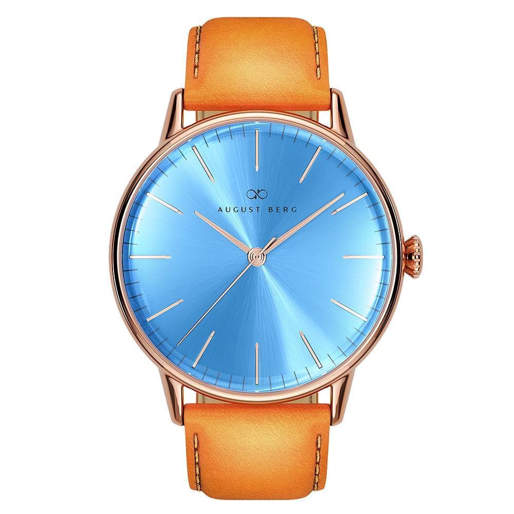 August Berg 40mm Blue Dial Brown Leather Strap Unisex Watch 10232A06LBN20 - Stylish Accessory for Business, Casual & Formal Occasions