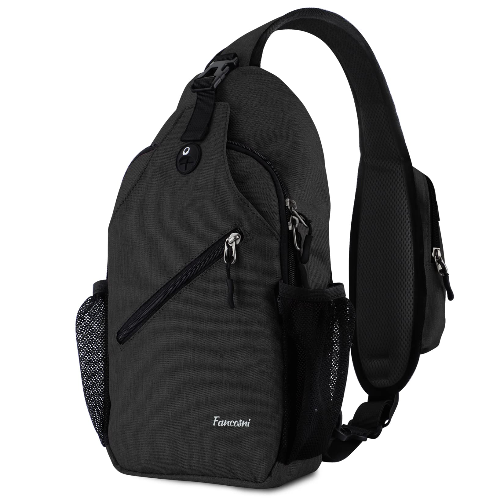 Fancosni Lightweight Crossbody Sling Bag for Women & Men - Versatile Chest Shoulder Backpack with Earphone Hole - Perfect for Travel, Hiking, Shopping, Cycling & Outdoor Activities (Black)