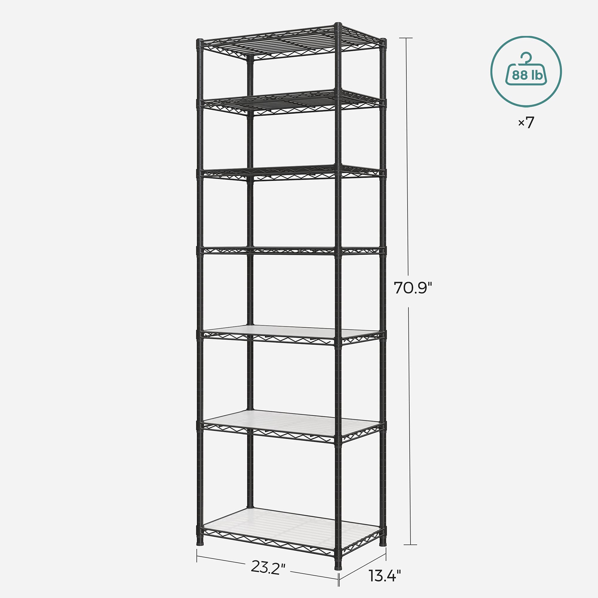 SONGMICS 7-Tier Heavy Duty Metal Storage Shelves, Adjustable Wire Shelving Unit for Kitchen, Garage, Pantry - 13.4