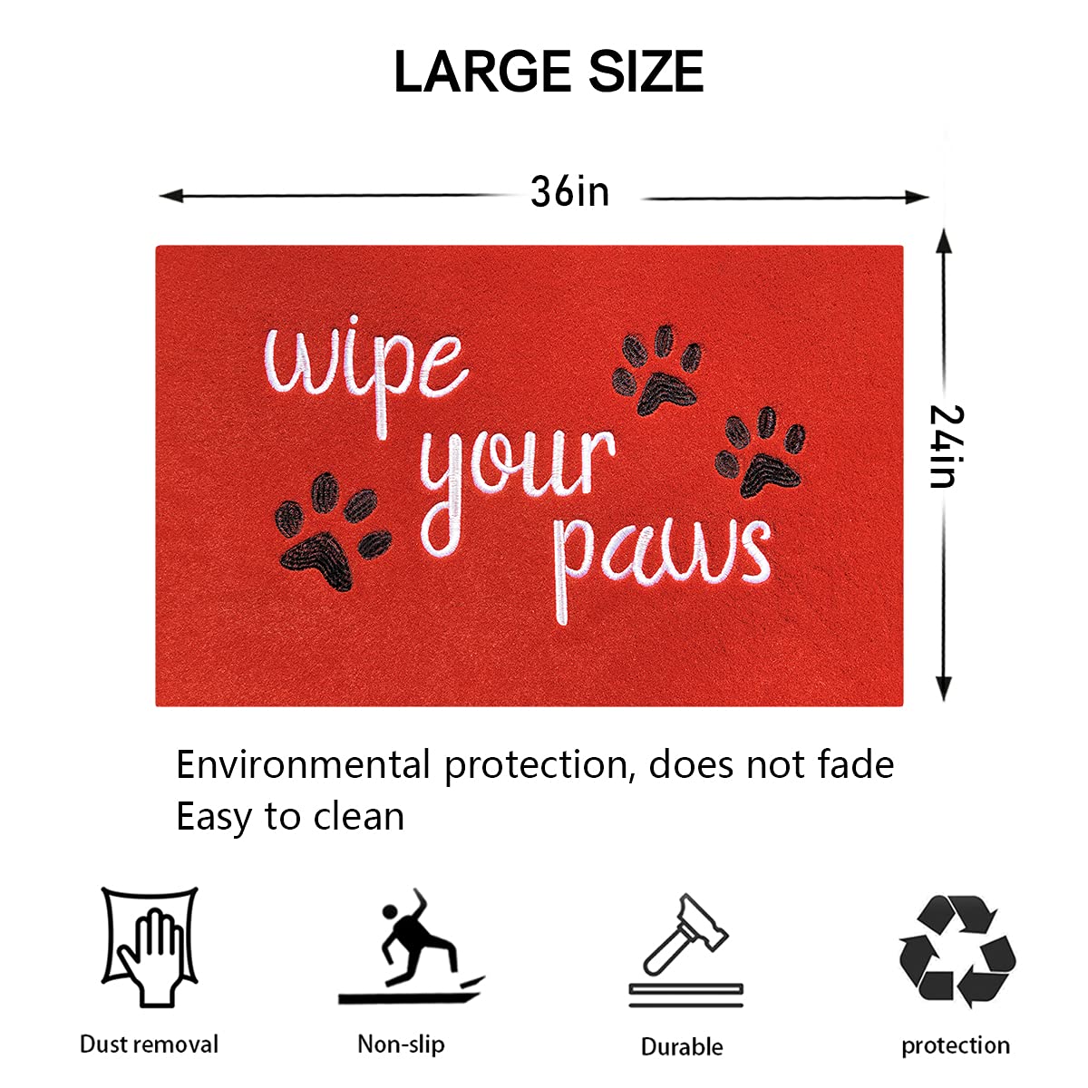 Large Non-Slip Rubber Doormat for Home Entrance - Funny Welcome Mat with 'Wipe Your Paws' Text, Durable Pet-Friendly Door Mat for Dogs - Perfect for Front Door, Porch, and Mudroom Use