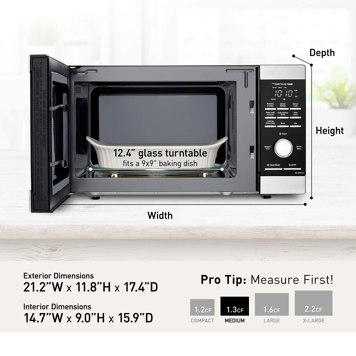Panasonic NN-SD67LS 1100W Countertop Microwave Oven with Genius Sensor Cooking & Auto Defrost - 1.3 cu ft Stainless Steel - Perfect for Small Kitchens, Dorms & Office Break Rooms