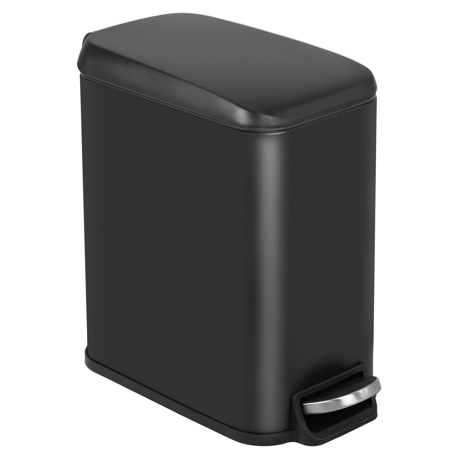 Best Small Trash Can with Lid - 1.3 Gallon (5L) Step Pedal Garbage Bin with Removable Bucket for Bathroom, Bedroom, Kitchen & Office - Space Saving Design for Tight Spaces - Ideal for Home, Office & Dorm Use (Black)