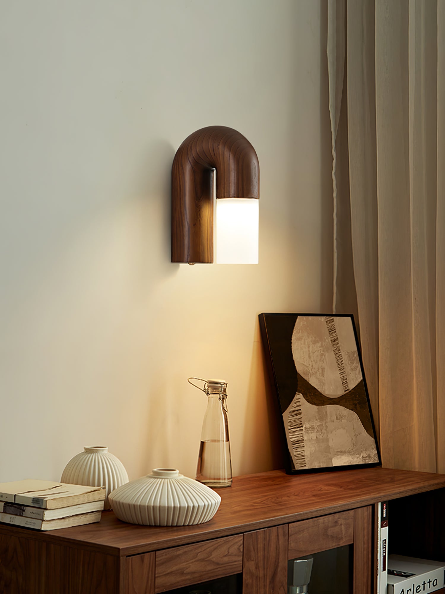 Arcus Modern Wooden Wall Lamp - Handcrafted Wood Wall Sconce with Warm LED Lighting for Bedroom, Living Room, and Hallway Decor