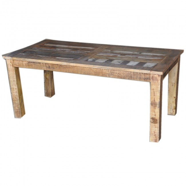Reclaimed Wood & Mango Wood Rectangle Dining Table - 6 to 8 Seater Natural Finish 180cm - Perfect for Farmhouse, Rustic & Modern Dining Rooms
