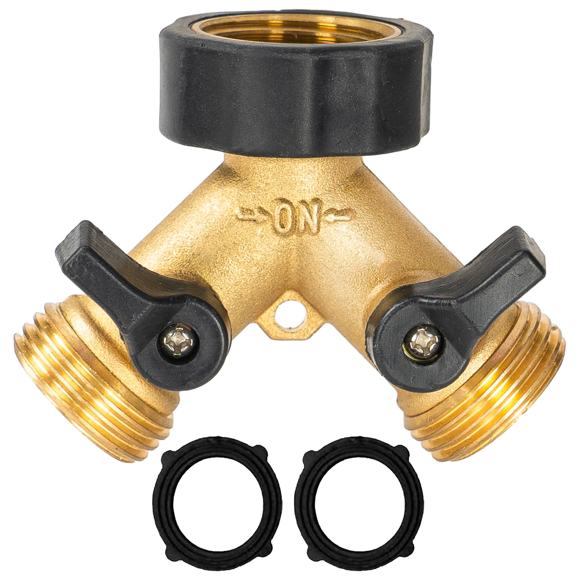 Hourleey 2-Way Brass Garden Hose Splitter - 3/4