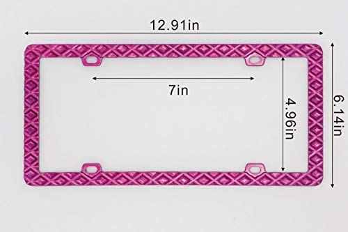 Creathome 3D Waffle Pattern Pink License Plate Frame - Durable Zinc Alloy Metal Car Plate Holder for Vehicles - Perfect for Cars, Trucks & SUVs