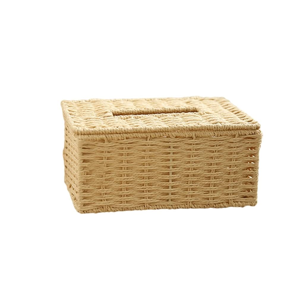 QOEN Square Woven Rattan Paper Towel Holder - Beige Napkin Organizer for Kitchen, Dining Room, Coffee Table | Eco-Friendly Home Decor & Storage Solution