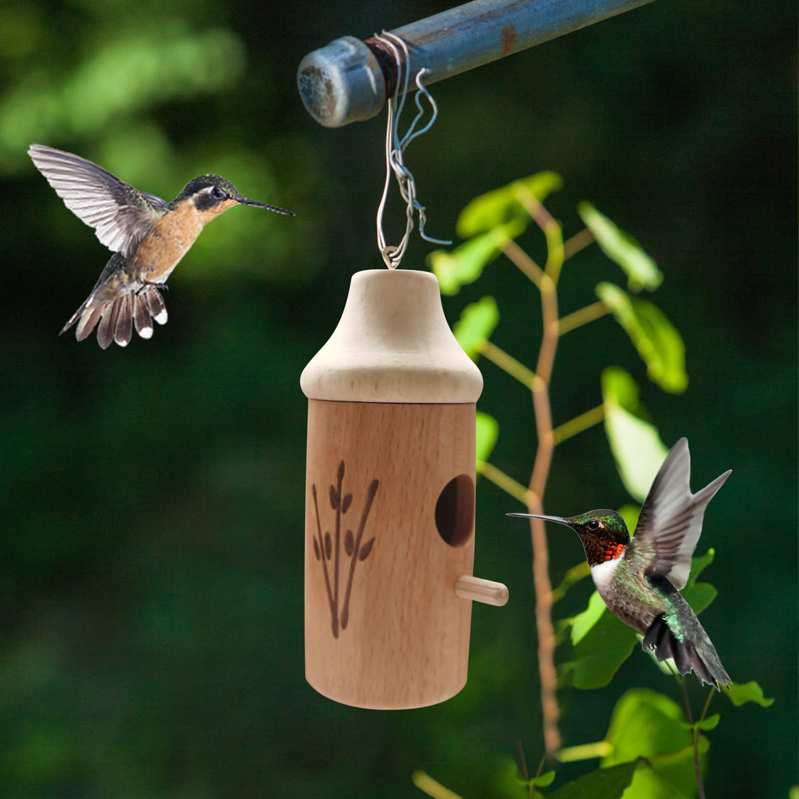 Hummingbird House - Handcrafted Wooden Hanging Birdhouse for Outdoor & Garden Decor, Attracts Hummingbirds & Small Birds (Sparrows, Swallows) - Perfect for Backyard, Patio, and Nature Lovers