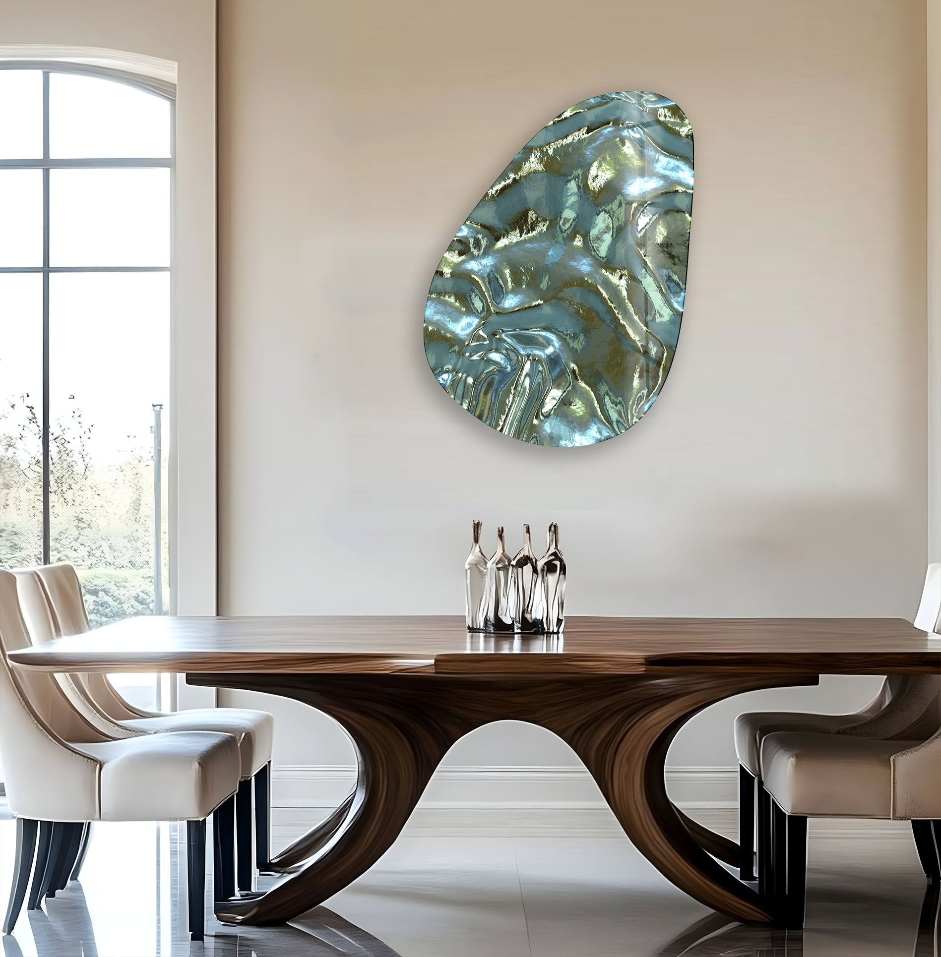 Abstract Glass Wall Art - Modern Asymmetrical Oval Shiny Decor for Living Room, Bedroom & Office | Contemporary Home Decoration