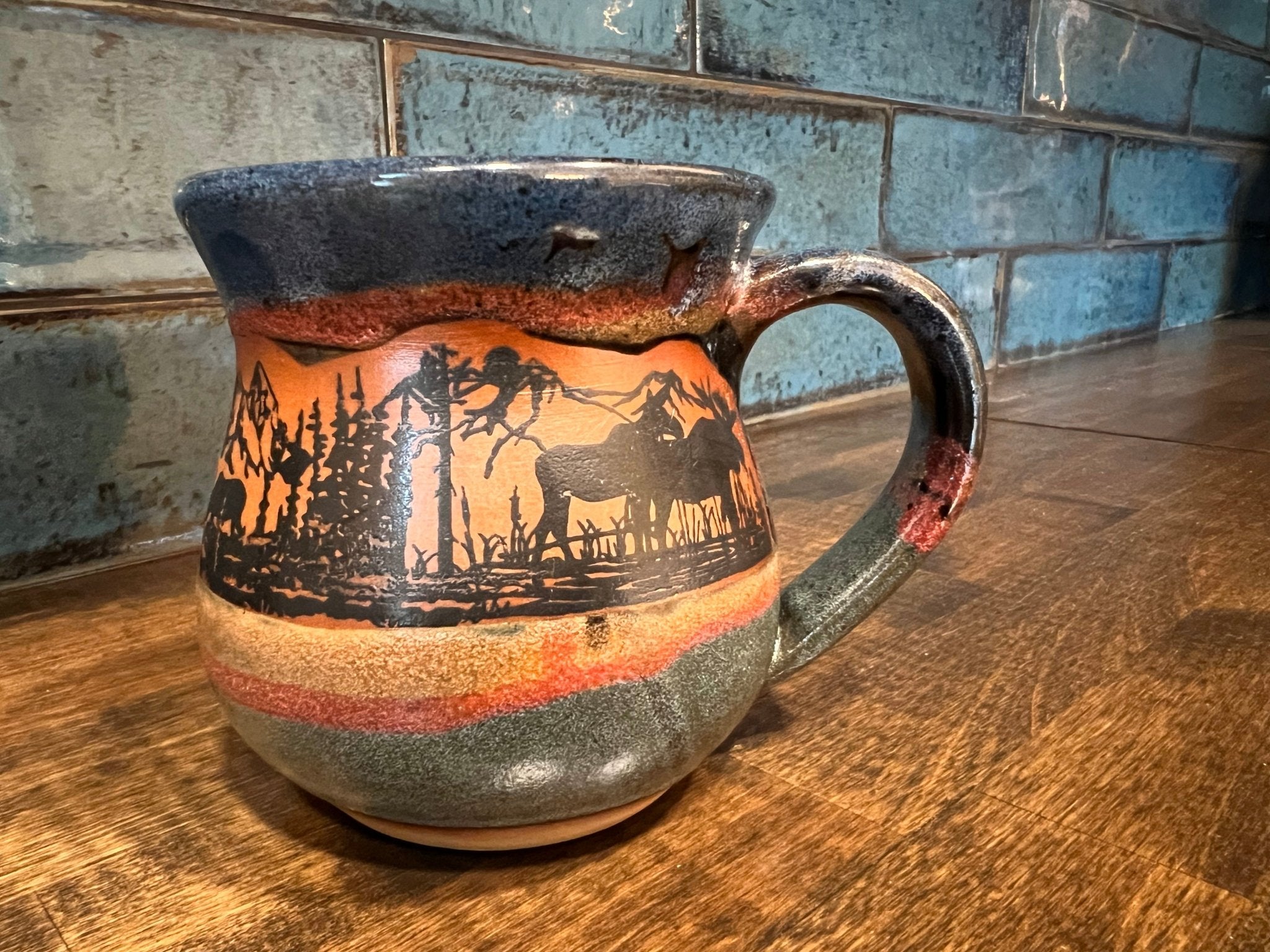 Forest Moose Pottery Dinnerware Set - Handcrafted Ceramic Plates, Bowls & Mugs for Rustic Home Dining - Perfect for Farmhouse Kitchens, Camping & Outdoor Entertaining