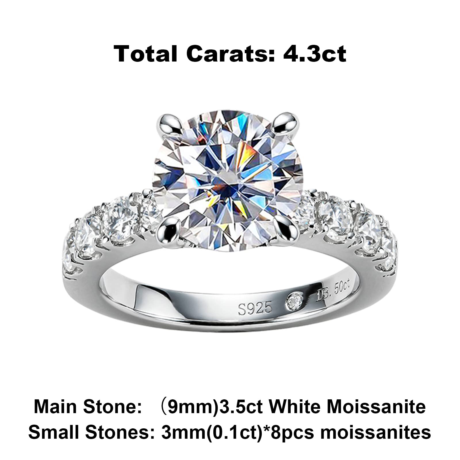 AnuClub 4.3cttw D Color Moissanite Engagement Ring - Round/Oval/Asscher Cut 925 Sterling Silver Women's Promise & Anniversary Ring | Elegant Gift Box | Perfect for Proposals, Weddings & Special Occasions