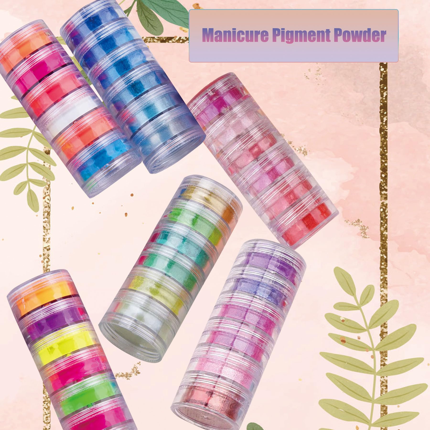 60 Colors Nail Powder Pigment Set - Fluorescent & Pearlescent Halo Powder for Acrylic Nails, Nail Art & Body Painting - High-Gloss, Long-Lasting & Luminous - Perfect for Salon, Home Manicure & DIY Nail Designs