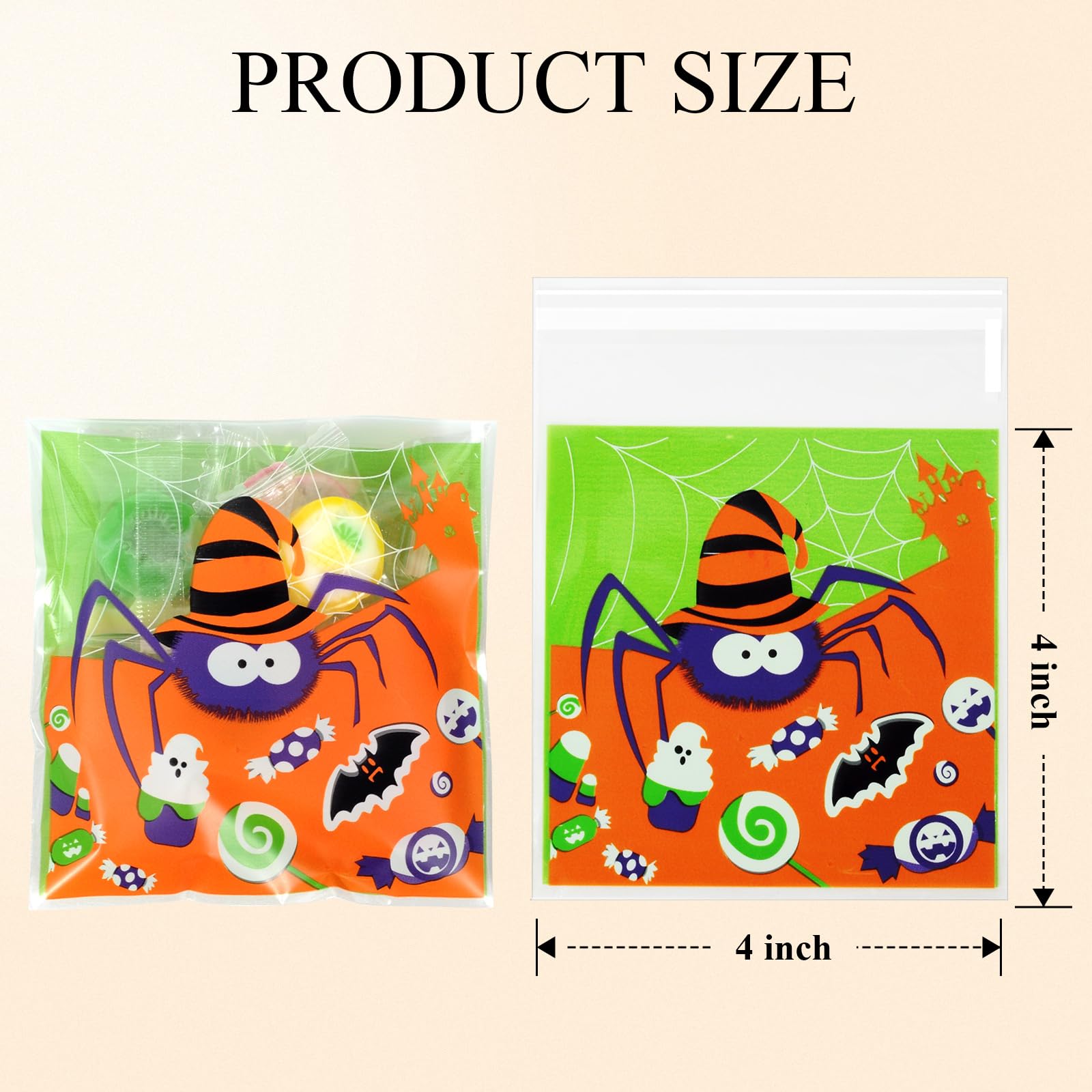 100 Pack 4'' Halloween Treat Bags - Self-Adhesive Small Candy Snake Goodie Bags for Halloween Party Favors, Trick or Treat, Candy & Cookie Packaging - Perfect for Classroom Treats, Halloween Party Decorations & Gift Giving