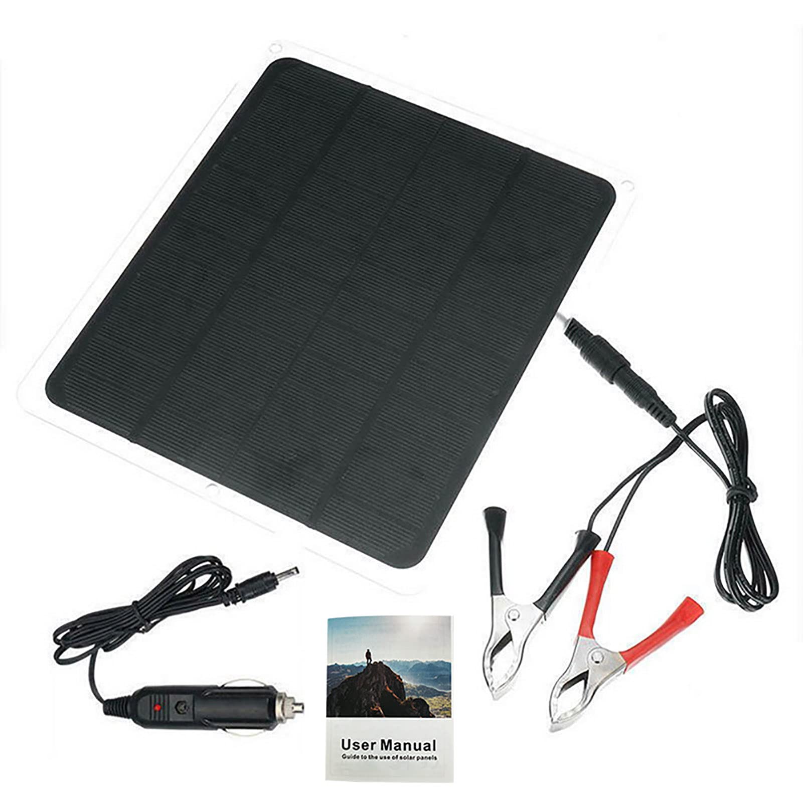 10W 18V Semi-Flexible Solar Panel with Cigarette Lighter Plug & Alligator Clips - Portable Solar Charger for Car, Boat, RV, Marine, Camping & Outdoor Power Supply | Trickle Charger for 12V Batteries | Waterproof & Lightweight Design