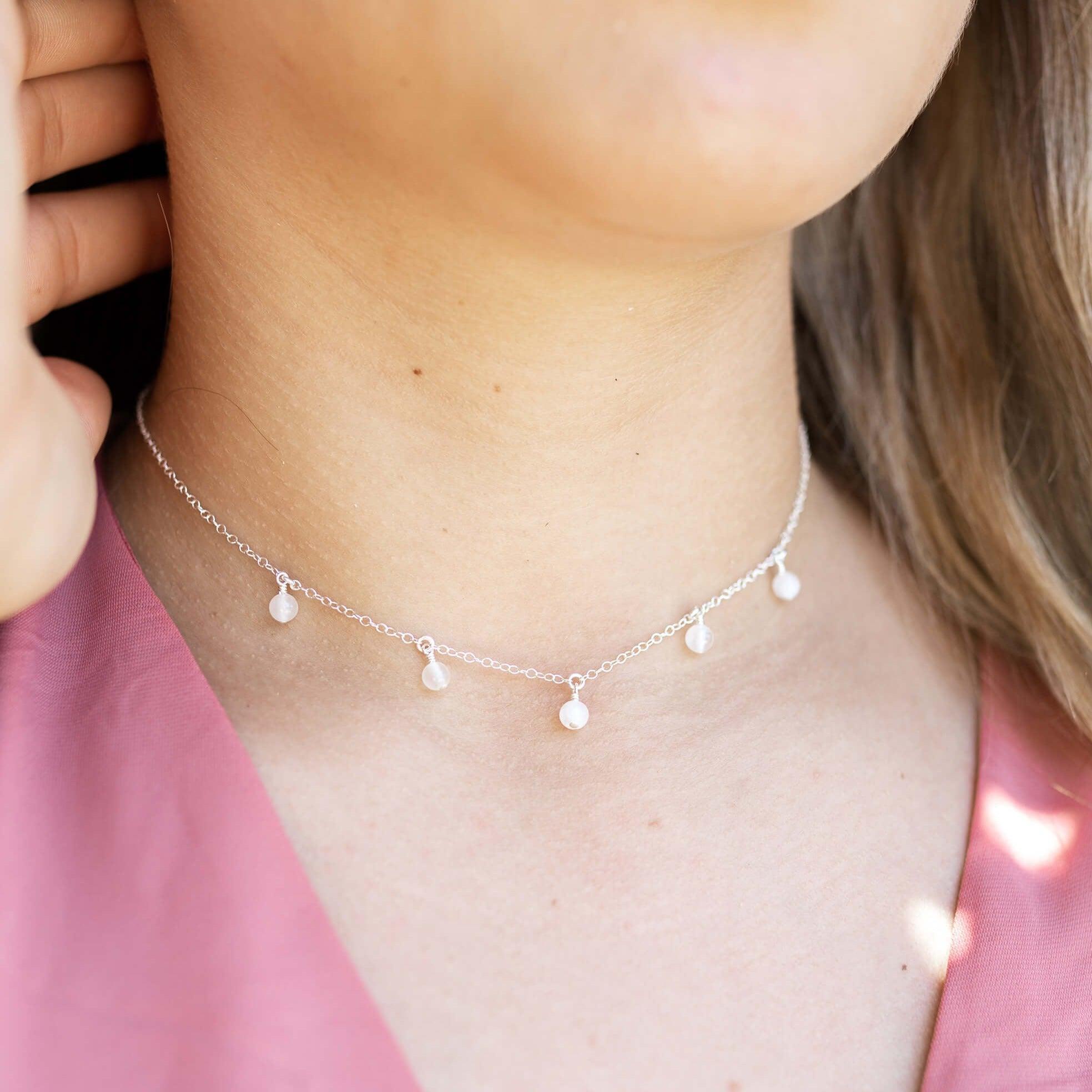Natural Selenite Bead Drop Choker Necklace - Healing Crystal Jewelry for Women, Boho Style Spiritual Gift for Meditation & Energy Cleansing - Perfect for Yoga, Reiki & Chakra Balancing
