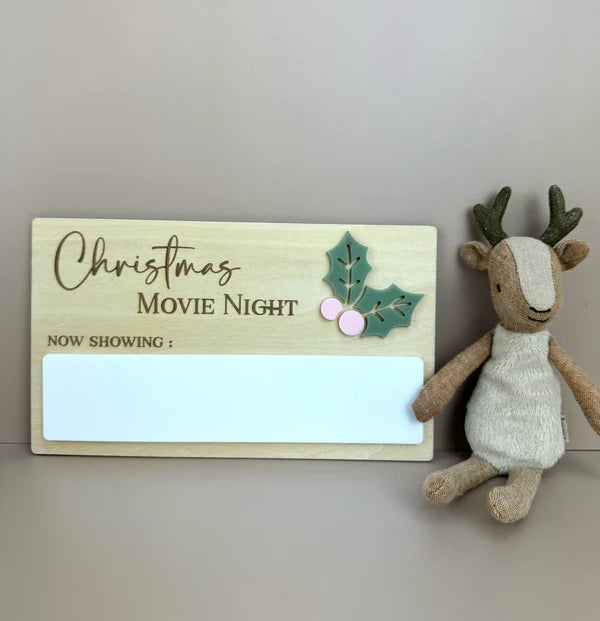 Christmas Movie Night Decor Sign - Holiday Home Wall Art for Cozy Family Gatherings & Festive Decorations