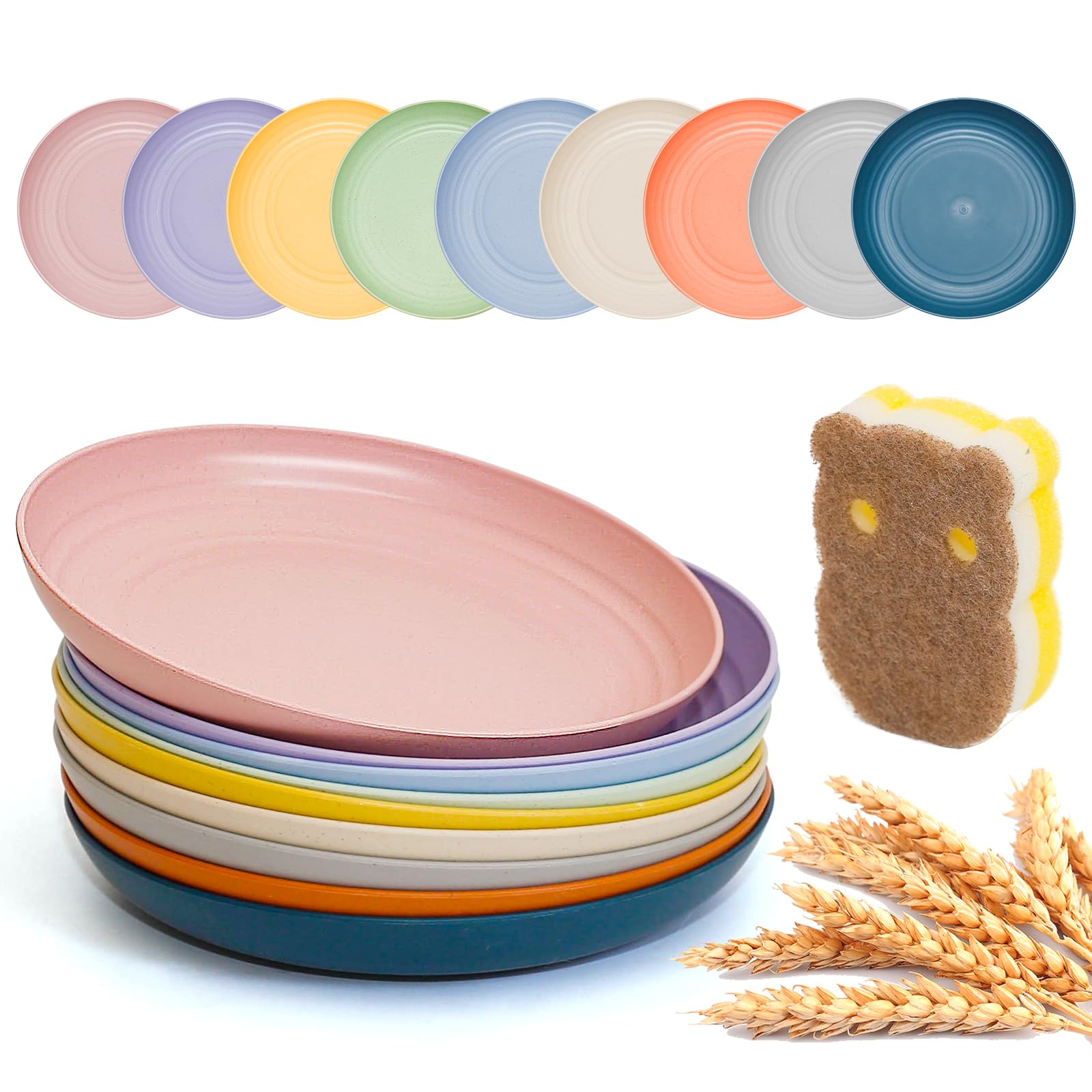 9-Piece 9-Inch Wheat Straw Dinner Plates Set - Reusable, Eco-Friendly, Dishwasher & Microwave Safe - Perfect for Family Meals, Parties, Picnics, and Outdoor Dining - Ideal for Kids, Toddlers, and Adults