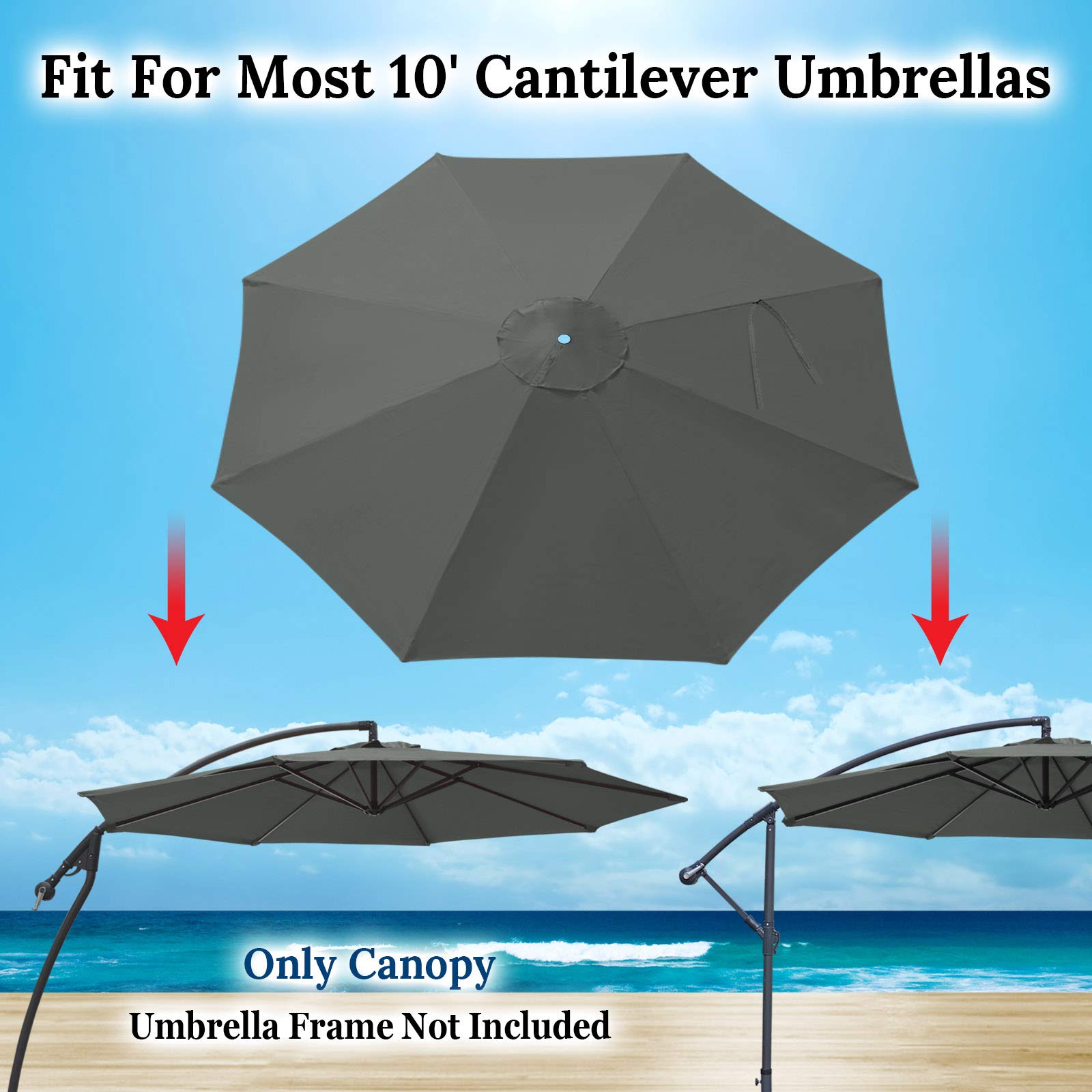 YardGrow 10ft 8-Rib Umbrella Canopy Replacement for Outdoor Patio