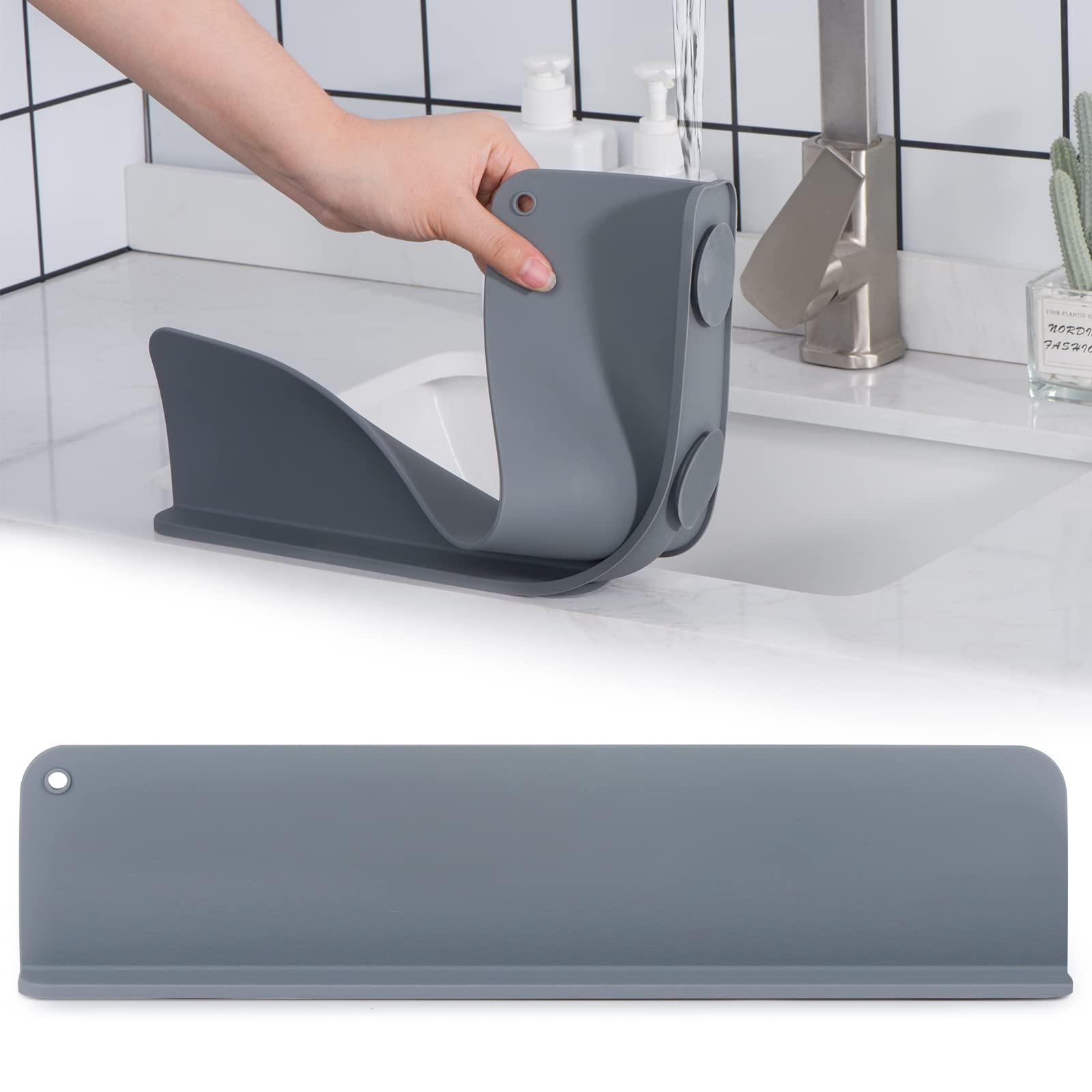 Premium Silicone Sink Splash Guard - Waterproof Kitchen Island Backsplash Protector, Non-Slip Sink Accessory for Countertop (Grey) | Ideal for Cooking, Dishwashing & Keeping Kitchen Dry