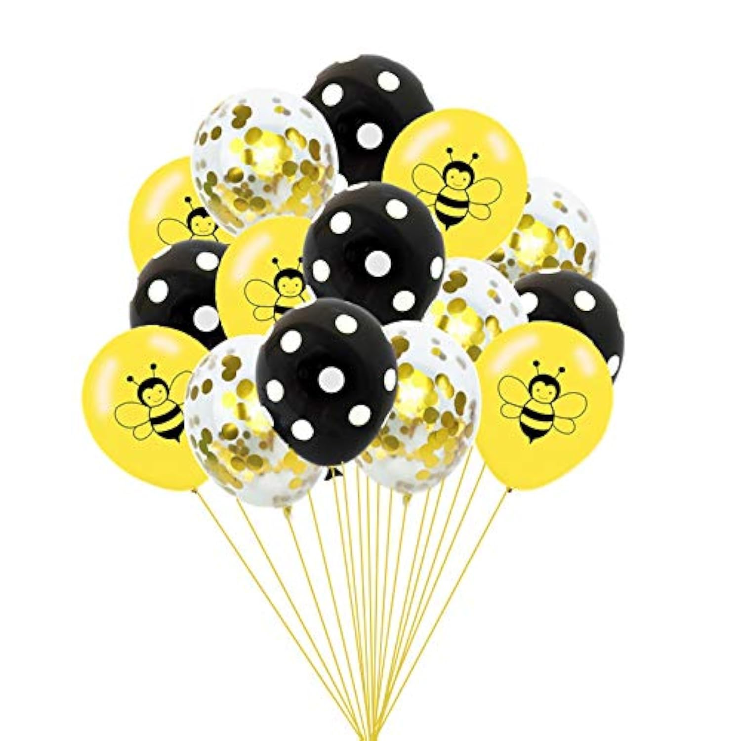 Happy Bee Day Balloons - 15 Pcs Latex Bumblebee Balloons with Dots & Confetti for Baby Shower, Birthday Party Decorations - Perfect for Gender Reveal, Nursery Decor & Bee-Themed Celebrations
